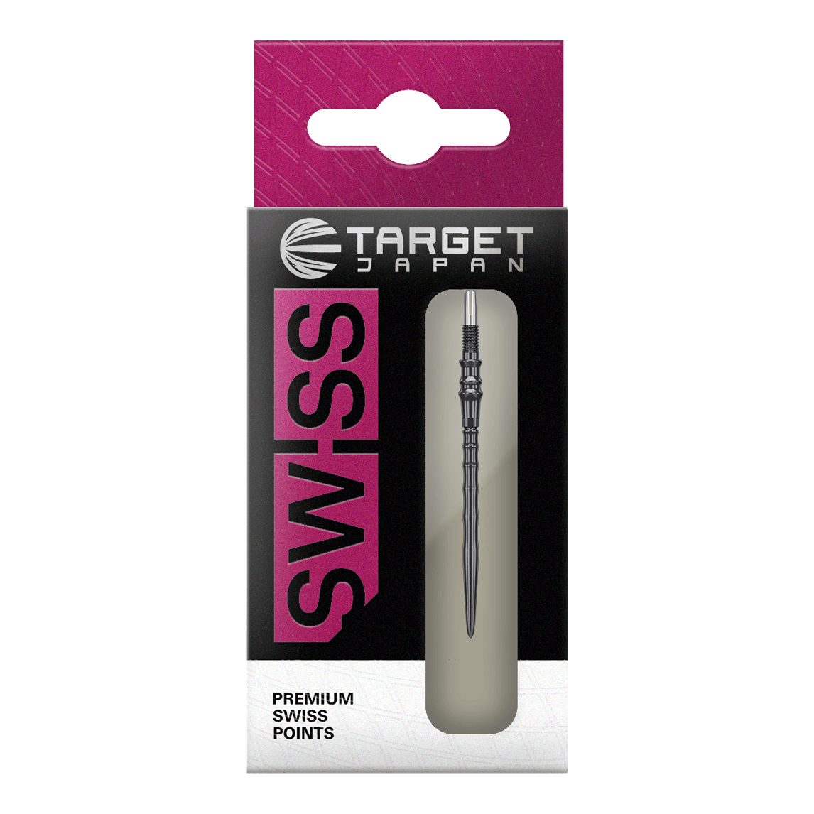 Target Japan Premium Swiss Point Steel Dart Tips - Black Das Bild zeigt die Target Japan Premium Swiss Point Steldartspitzen - Schwarz. Es handelt sich um hochwertige Steeldartspitzen für präzises Dartspiel.
