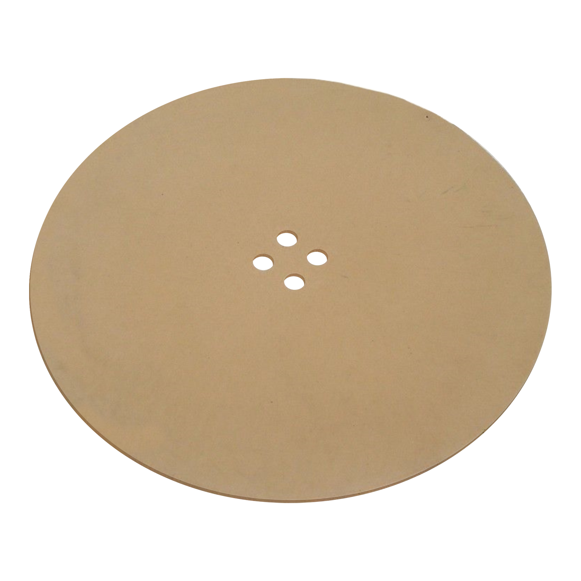 Das Bild zeigt eine runde, braune Gummimatte. In der Mitte befinden sich fünf kleine, kreisförmige Löcher.