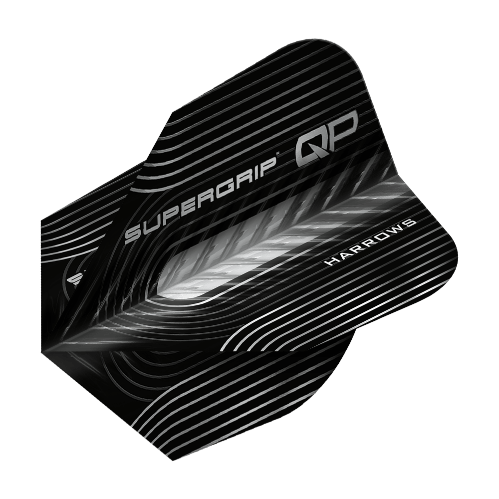 Hier sieht man Harrows Supergrip QP No6 Flights. Das Produkt bietet hochwertige Dartflights für besseren Halt.