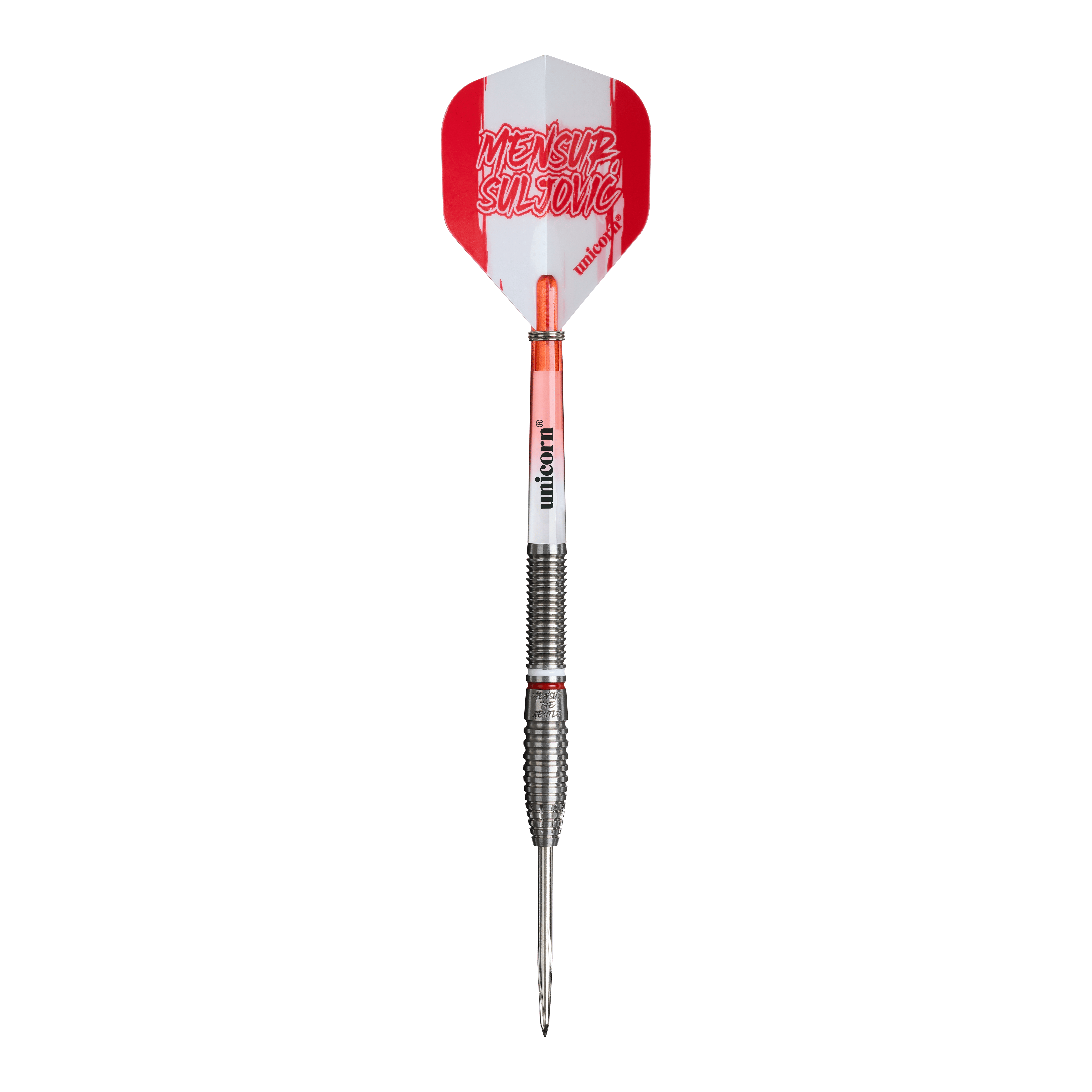 Unicorn Scale Suljovic The Gentle Steeldarts - 23g Auf diesem Bild sind die Unicorn Mensur Suljovic The Gentle Steeldarts - 23g abgebildet. Die Darts sind für präzises und kontrolliertes Spielen ausgelegt.