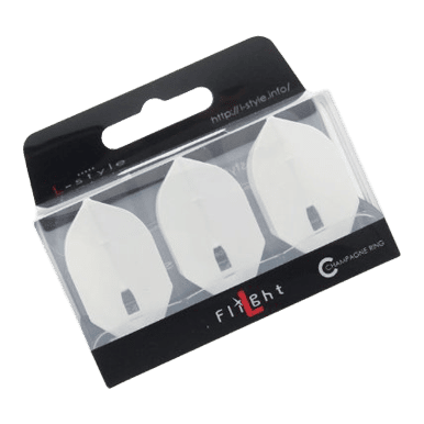 L-Style L5PRO Rocket Flights Das Bild zeigt eine Packung mit drei weißen L-Style L5PRO Rocket Flights. Die Flights sind ordentlich nebeneinander in einer durchsichtigen Verpackung angeordnet.