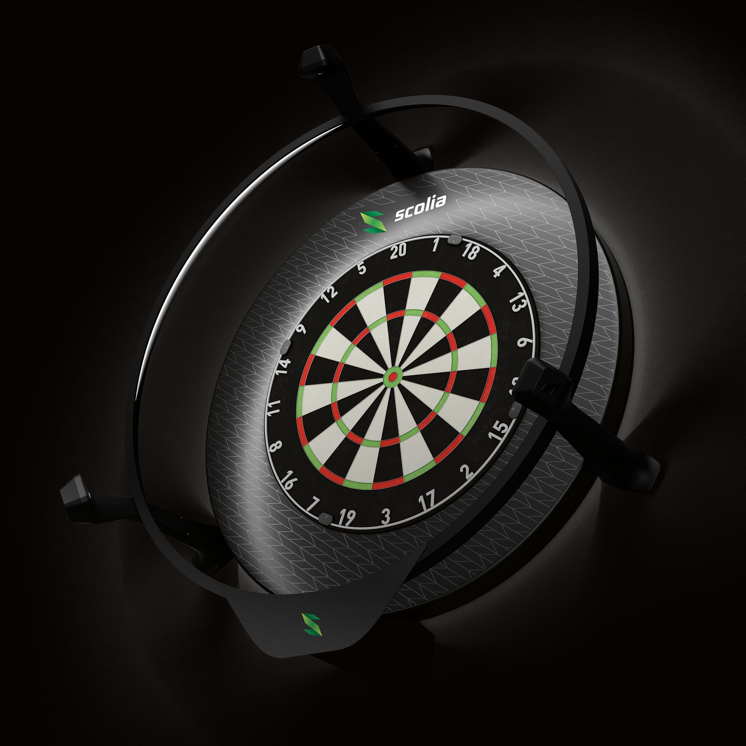 Cornice per bersaglio freccette firmata Scolia Abgebildet ist das Scolia Signature Dartboard Surround. Das Produkt umrahmt und schützt die Dartscheibe.