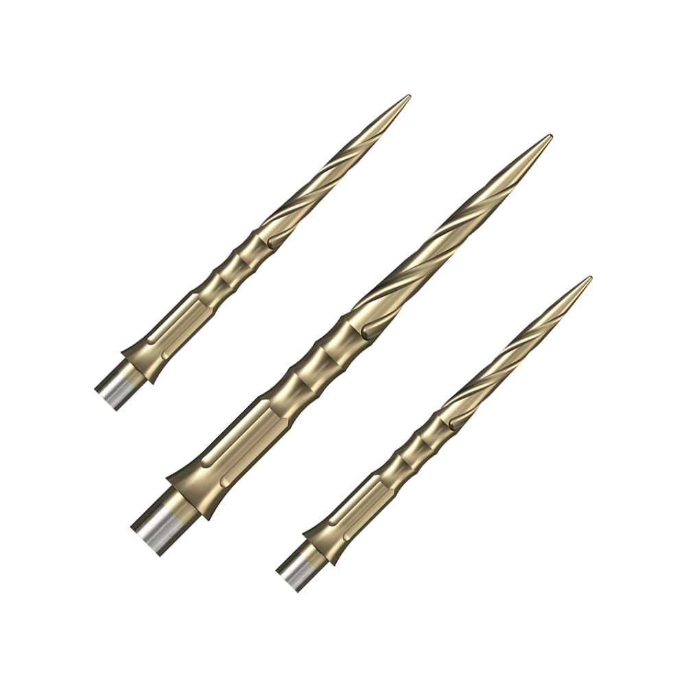 Pointes de fléchettes Mission Caliburn EVO System en acier – Spiro – Sans rebord – Doré – 28 mm