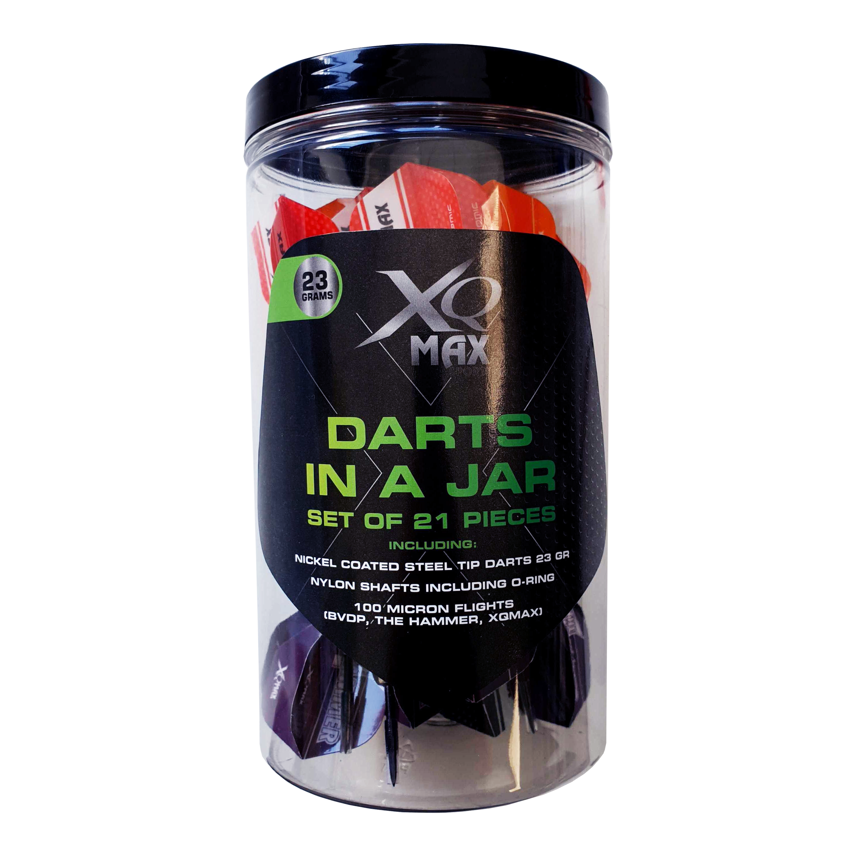 XQ Max 21 darts in een glas
