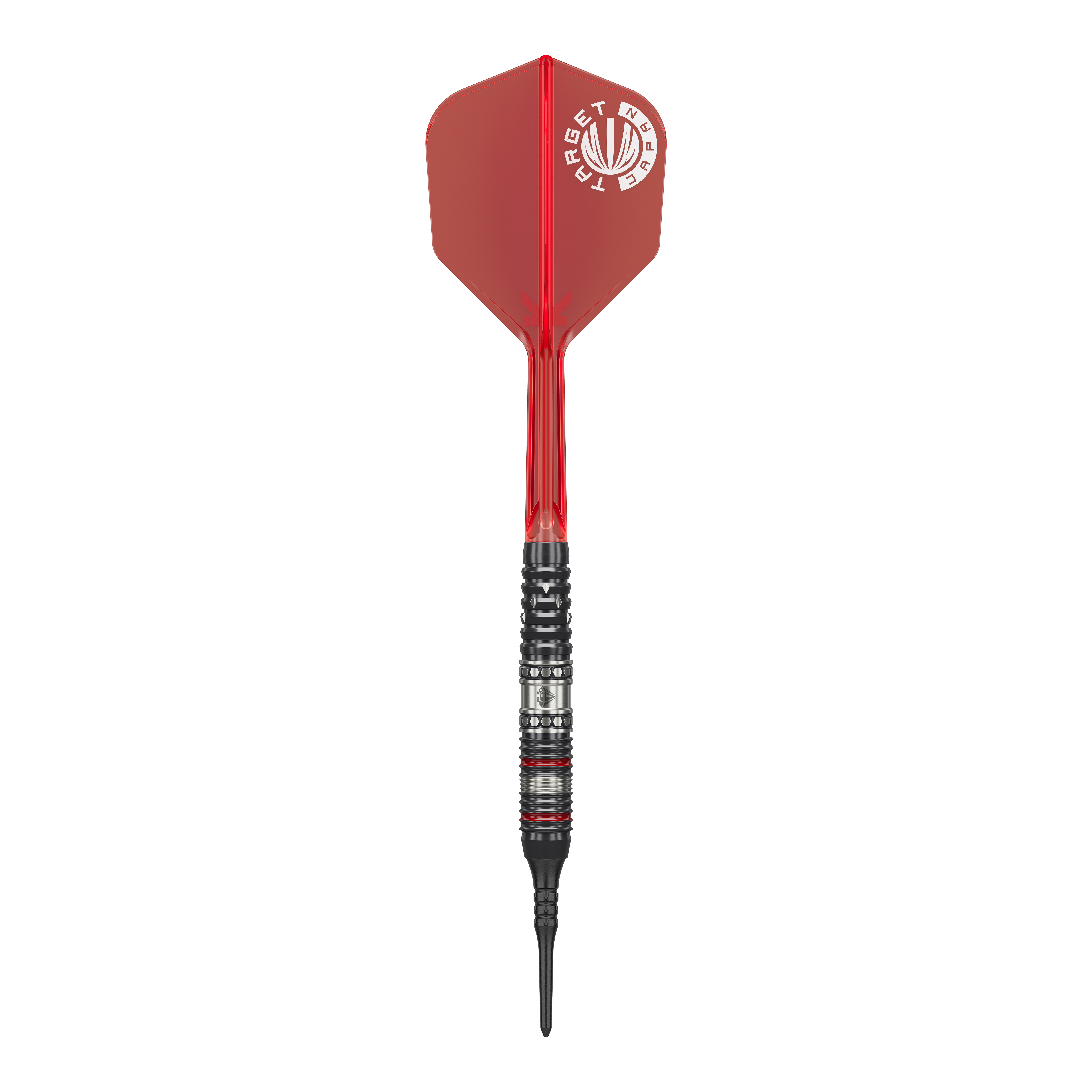 Dardos blandos Target Japan Prime Series Diamond GEN3 - 18 g Auf dem Bild ist ein Softdart aus der Target Japan Prime Series Diamond GEN3 mit einem Gewicht von 18g zu sehen. Der Dart hat eine rote Flight und einen schwarz-silbernen Schaft mit feinen Details.