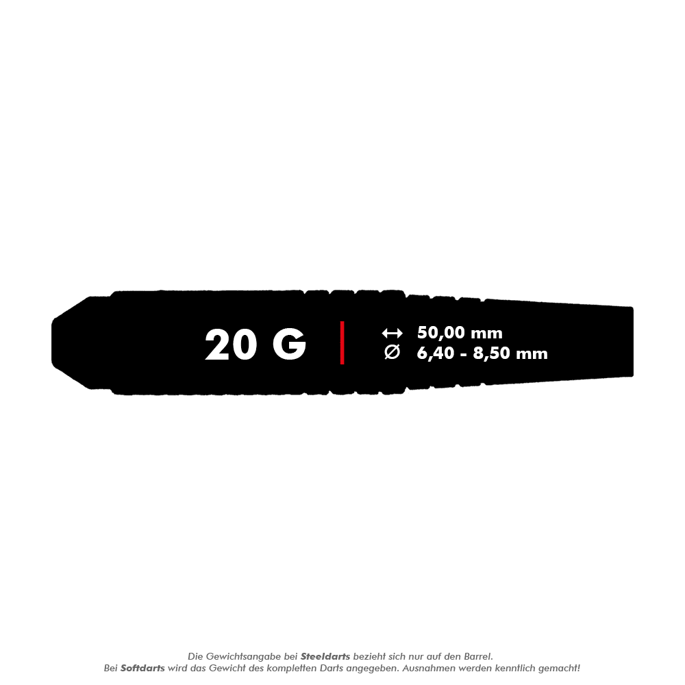 MCST7_McDart_Nickel_Silver_Steeldarts_5_20gQLPITytjxXOLQ Das Bild zeigt die McDart Nickel Silver Steeldarts mit einem Gewicht von 20 Gramm. Die Maße des Barrels sind 50,00 mm Länge und 6,40–8,50 mm Durchmesser.