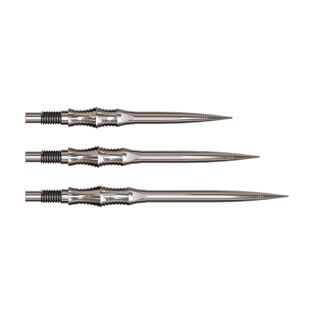 Das Bild zeigt Harrows Quick Point Apex Spire Elite Series Dartspitzen in Silber. Die Spitze wird einzeln präsentiert.