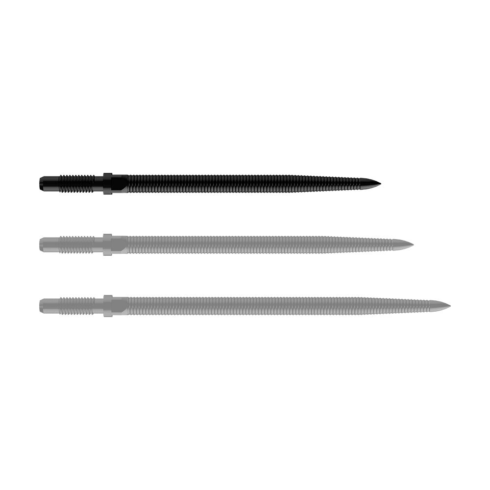Zu sehen ist eine schwarze Dartspitze mit feiner MicroGrip-Struktur. Das Produkt heißt BU57704_BullsNL_Convertible_Points_MicroGrip_Schwarz_32mm_1.