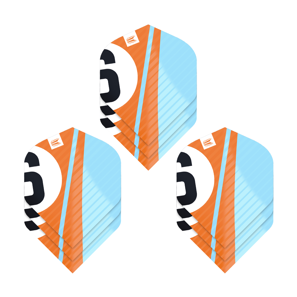 337213_Target_ProUltra_3Sets_Chicane_Orange_No2_Standard_Flights_1orS0WLuu8Wx1H Das Bild zeigt drei Sets von Target Pro Ultra Chicane Orange No2 Standard Flights. Die Flights sind in den Farben Orange, Hellblau, Weiß und Schwarz gestaltet.