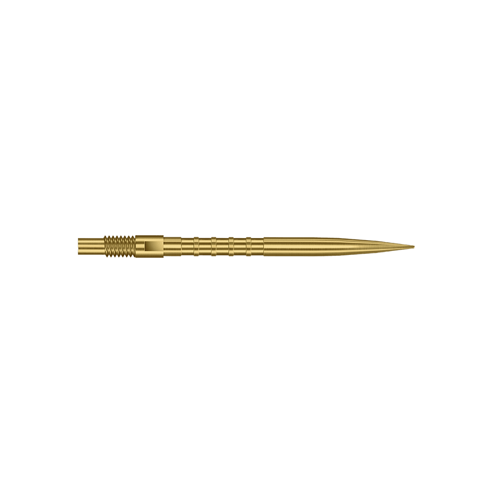 Harrows Quick Point Heavy Metal Dart Tips - Gold Das Bild zeigt goldene Dartspitzen mit starkem Metallgriff und 30mm Länge. Zu sehen ist das Produkt Harrows Quick Point Heavy Metal Grip Dartspitzen Gold 30mm.