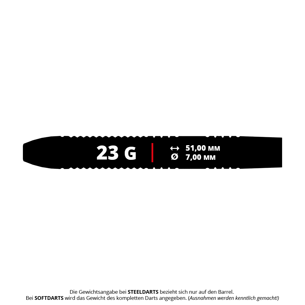 Abgebildet sind Bulls Cor Dekker The Sheriff Steeldarts mit 23 Gramm Gewicht. Diese Steeldarts sind für Präzision und Kontrolle beim Dartspiel geeignet.
