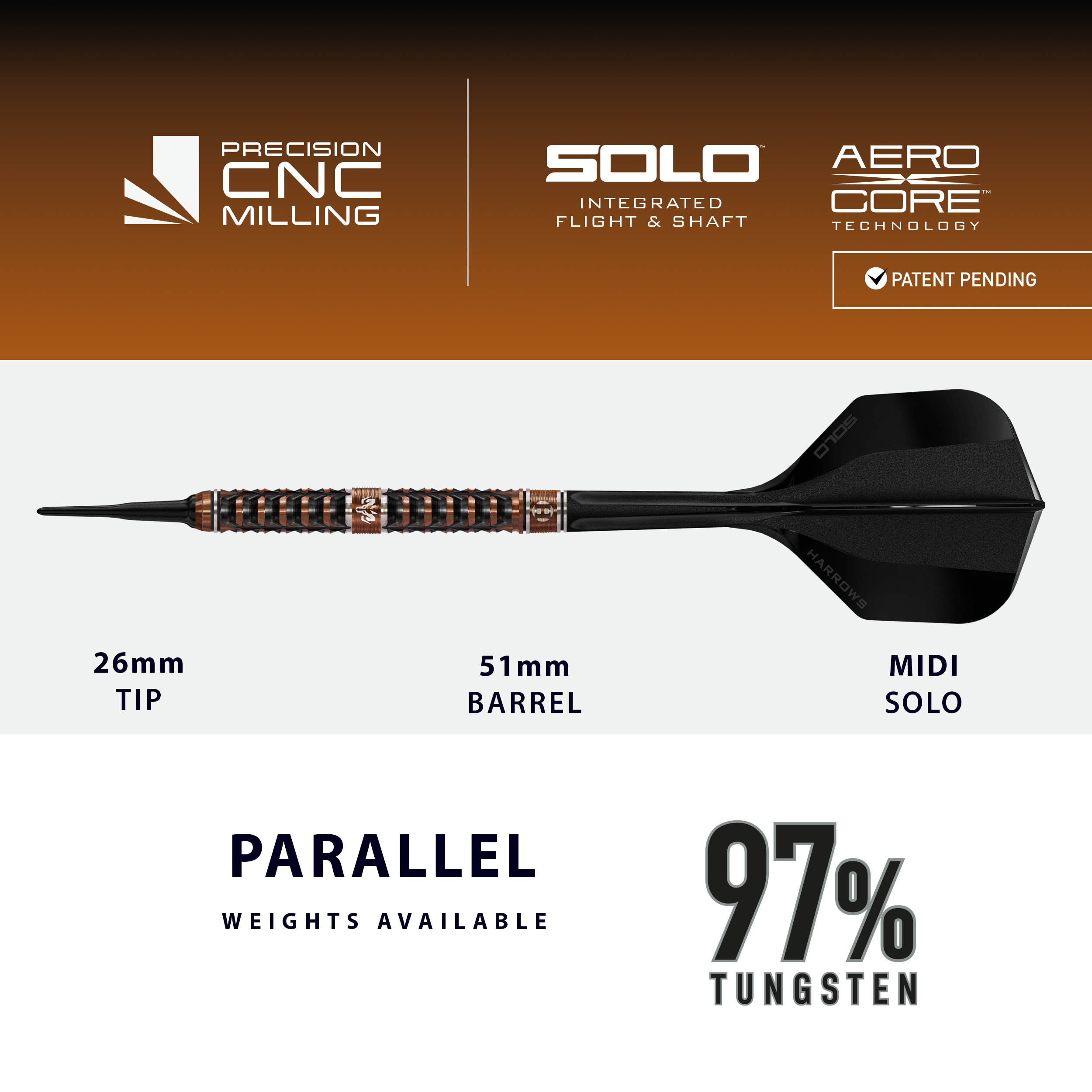 Dardos blandos Harrows Tungsten Trinity Das Bild zeigt die Harrows Wolfram Trinity Softdarts. Diese Softdarts sind ideal für präzises Werfen geeignet.
