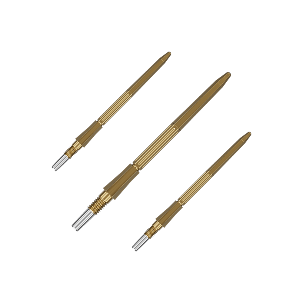 Das Bild zeigt ein Set goldener Dartspitzen. Es handelt sich um Target Elysian Archetype 43 SwissPoint Dartspitzen, 35 mm.