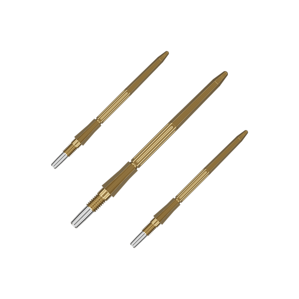 Target Elysian Archetype 43 Swiss Point Steel Dart Tips - Gold Das Bild zeigt ein Set goldener Dartspitzen. Es handelt sich um Target Elysian Archetype 43 SwissPoint Dartspitzen, 35 mm.
