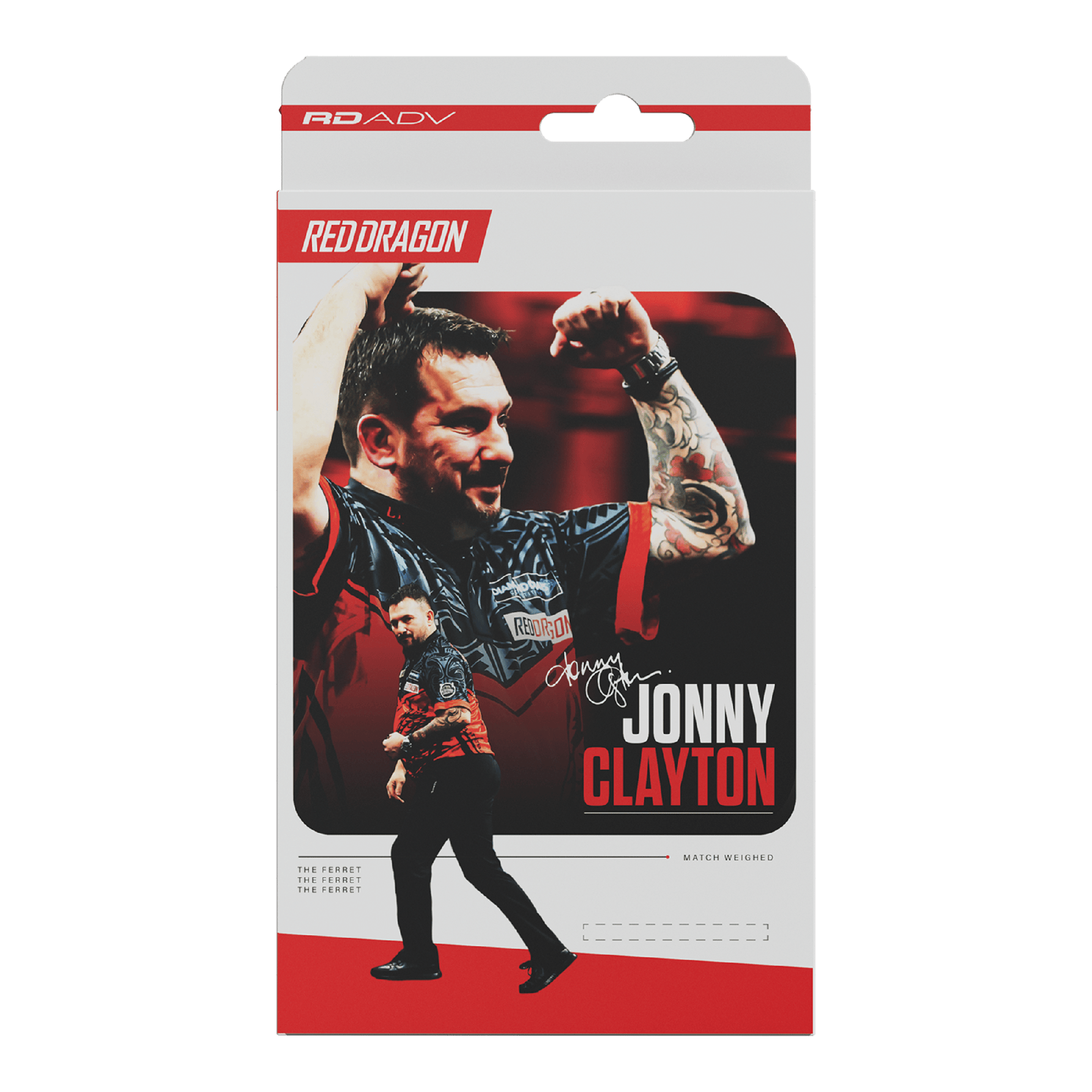 Red Dragon Jonny Clayton RD-ADV Softdarts - 18g Das Bild zeigt die Red Dragon Jonny Clayton RD-ADV Softdarts - 18g. Ein Softdart ist aus einer leicht anderen Perspektive zu sehen.