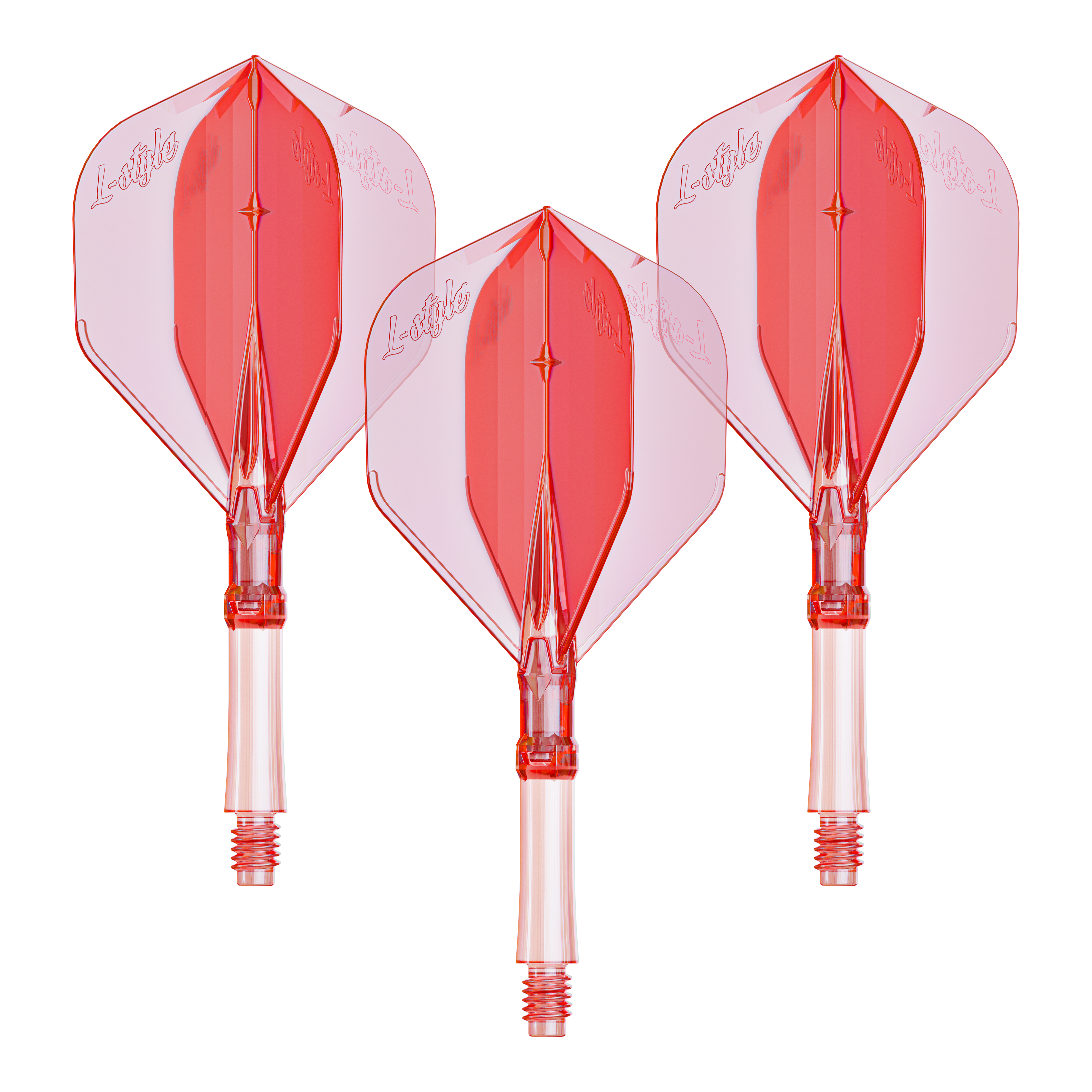 Loty L-Style L-System - Clear Red Ein Set mit klar roten Flights für Darts, vermutlich der Größe Medium. Ideal zur Personalisierung von Dartpfeilen.