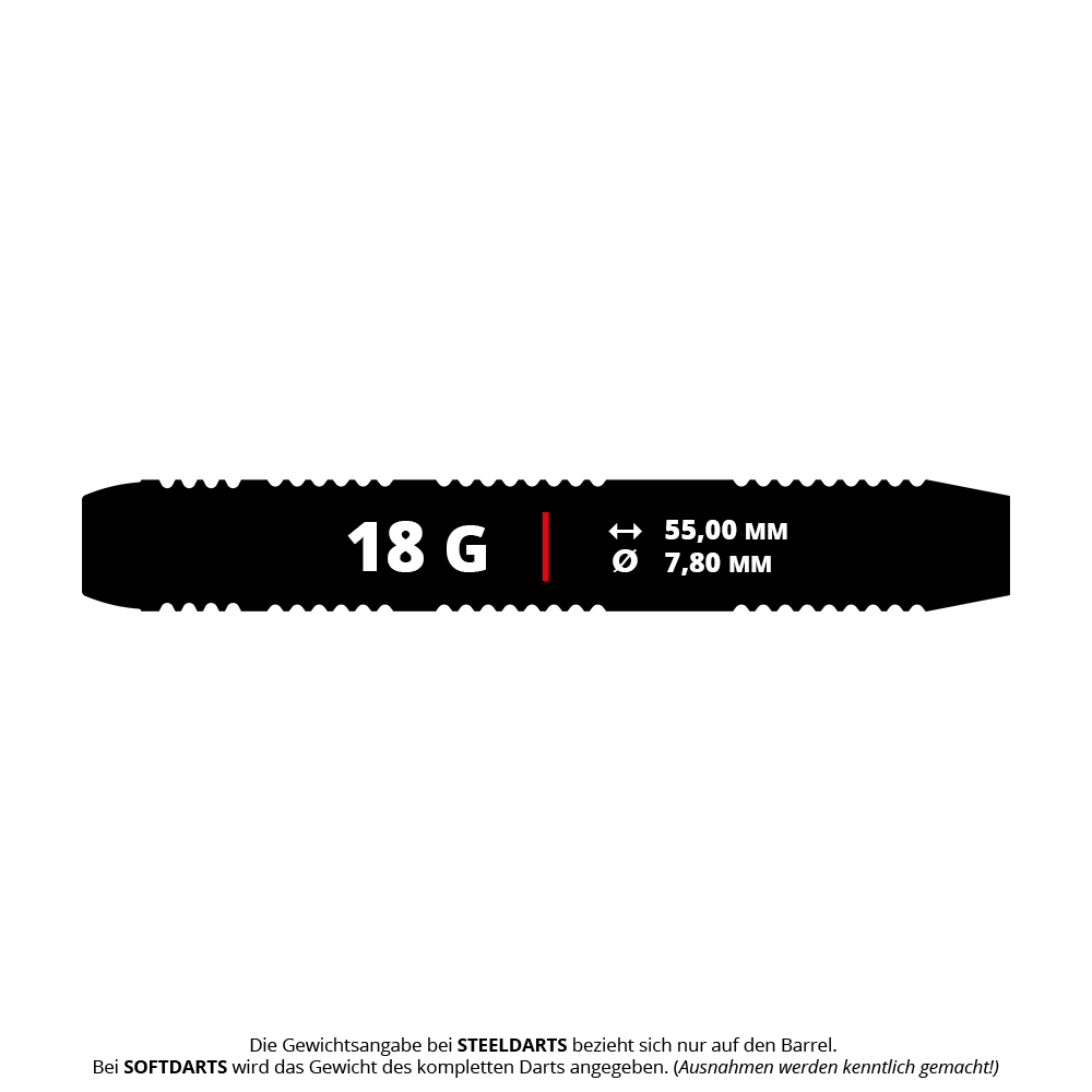 Šipky Target Josh Rock Brass měkké - 18g Das Bild zeigt einen Target Josh Rock Brass Softdart mit einem Gewicht von 18 Gramm. Die Länge beträgt 55,00 mm und der Durchmesser 7,80 mm.