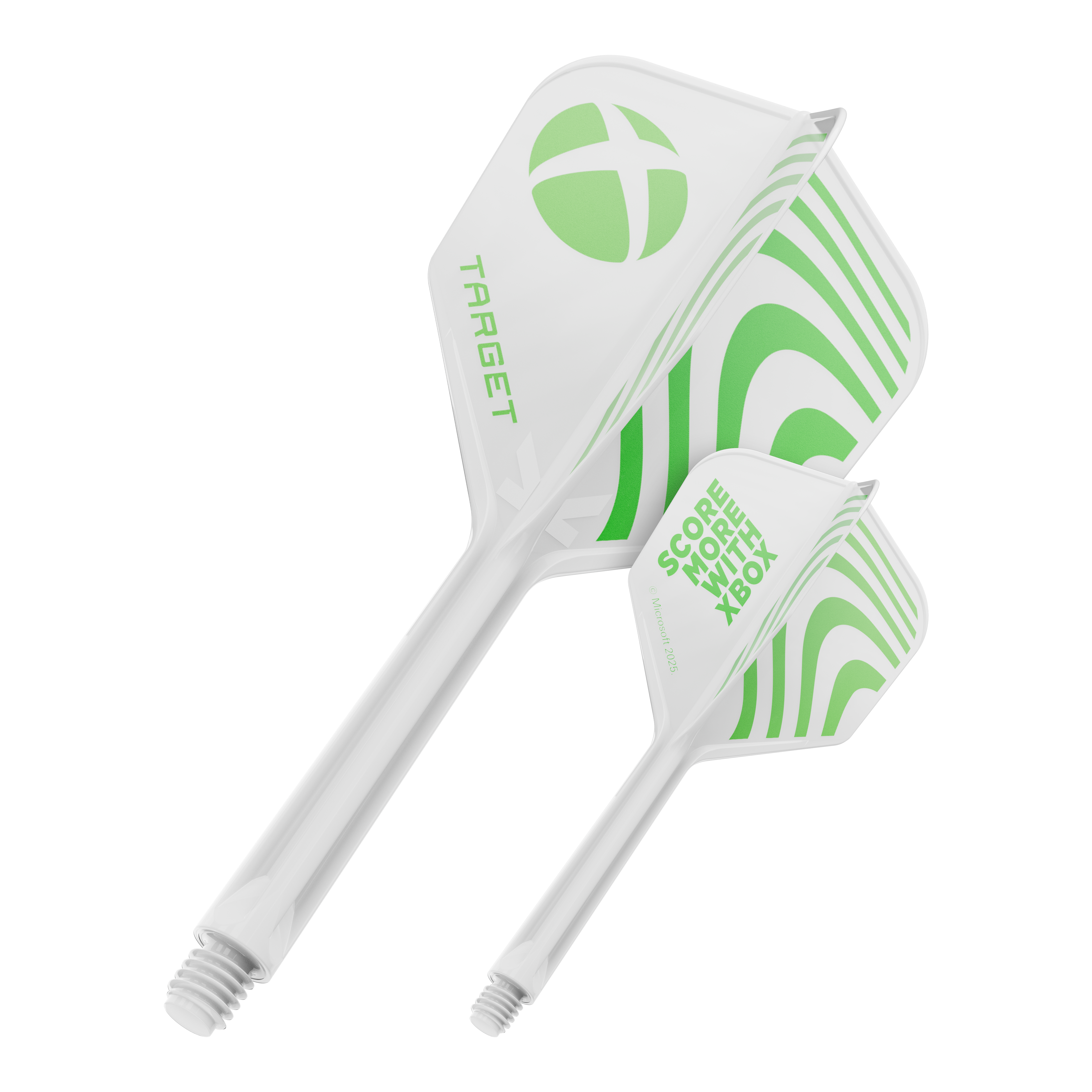 Target Xbox K-Flex No6 Flights - White Das Bild zeigt wahrscheinlich einen Target Xbox KFlex No6 Flights in der Größe 33mm. Es wird ein einzelnes Dart-Zubehör präsentiert.