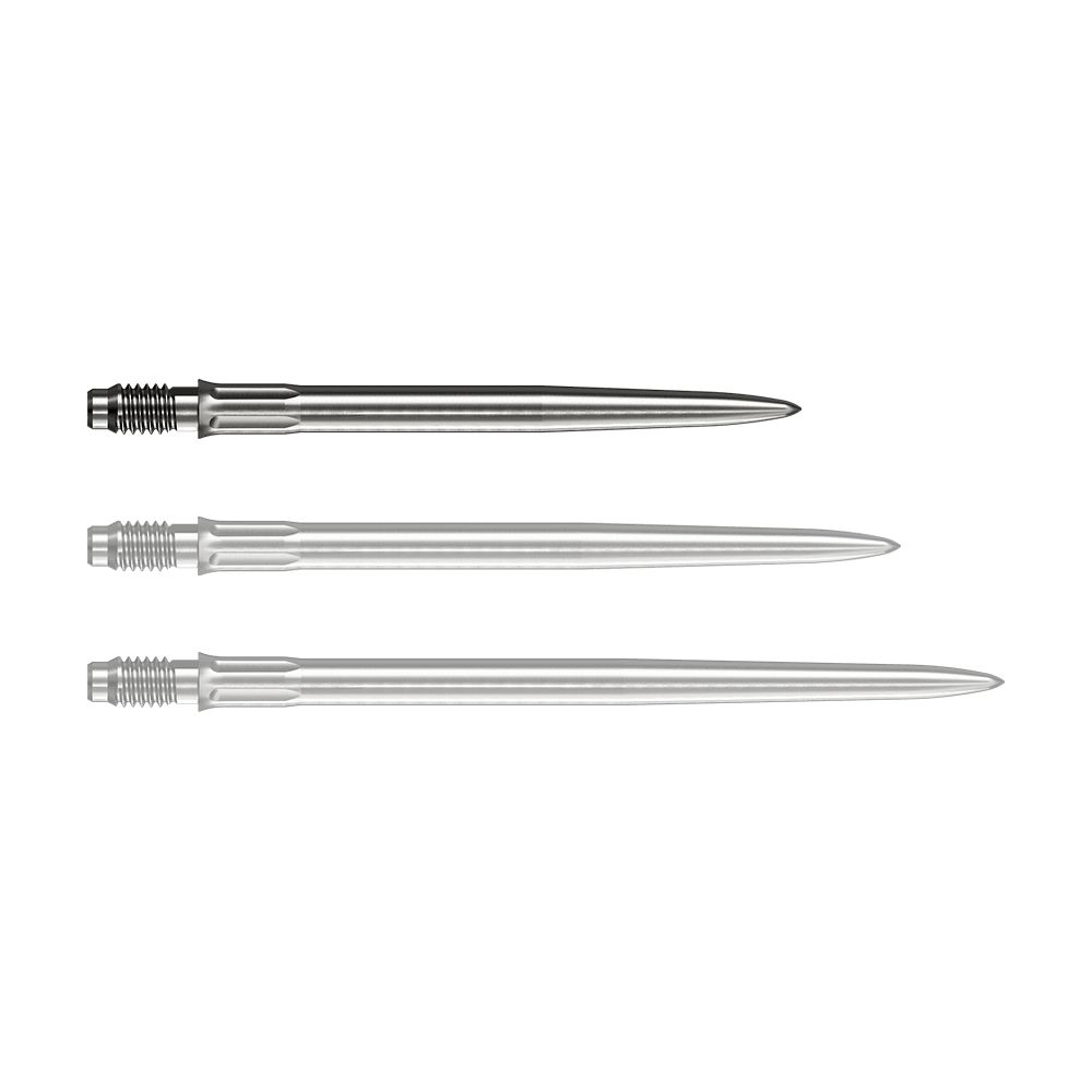 Mission R2.5 Rapid Point SM1 Dartspitzen - Silber Eine silberne Dartspitze liegt vor weißem Hintergrund. Die Spitze ist eine Mission R25 Rapid Point SM1 mit einer Länge von 30mm.