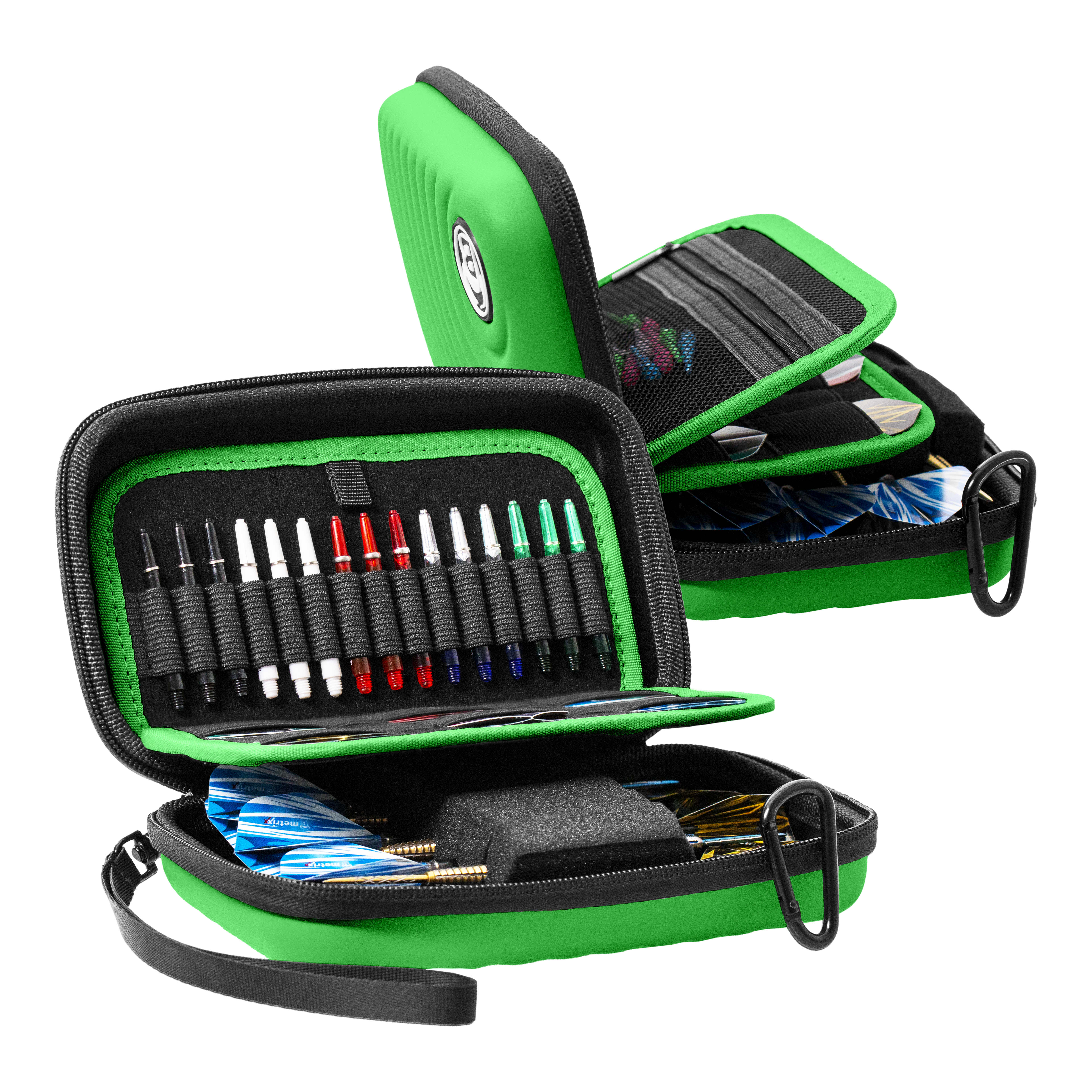 Pouzdro na šipky Beazd Orbis XL - zelené Beazd Orbis XL Dartcase ist auf dem Foto zu sehen. Es bietet zusätzlichen Stauraum für Darts.