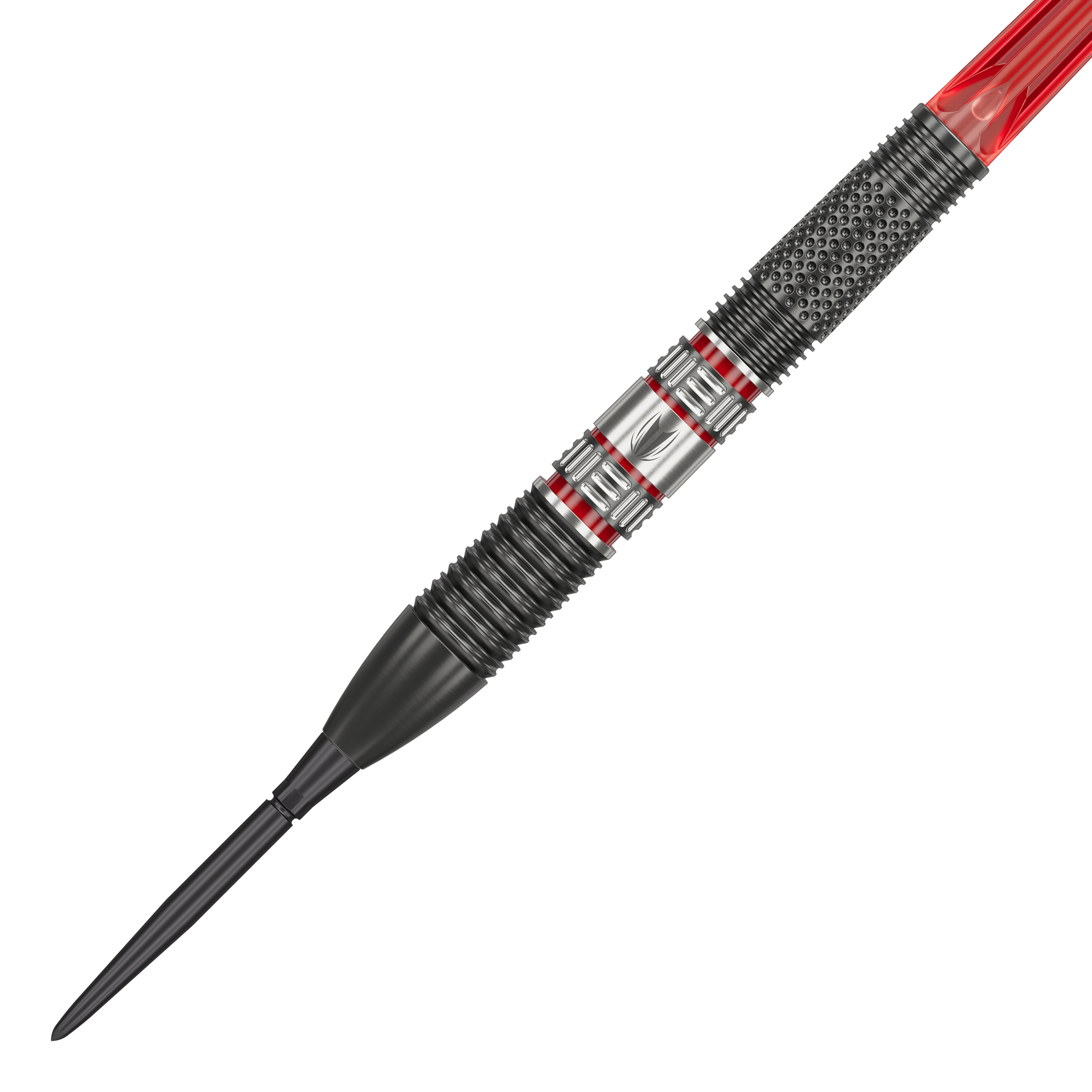 Šipky Target Gabriel Clemens 95K Swiss Point Steel Das Bild zeigt einen Target Gabriel Clemens 95K Swiss Point Steeldart. Der Dart hat ein modernes Design mit schwarzen, silbernen und roten Akzenten.