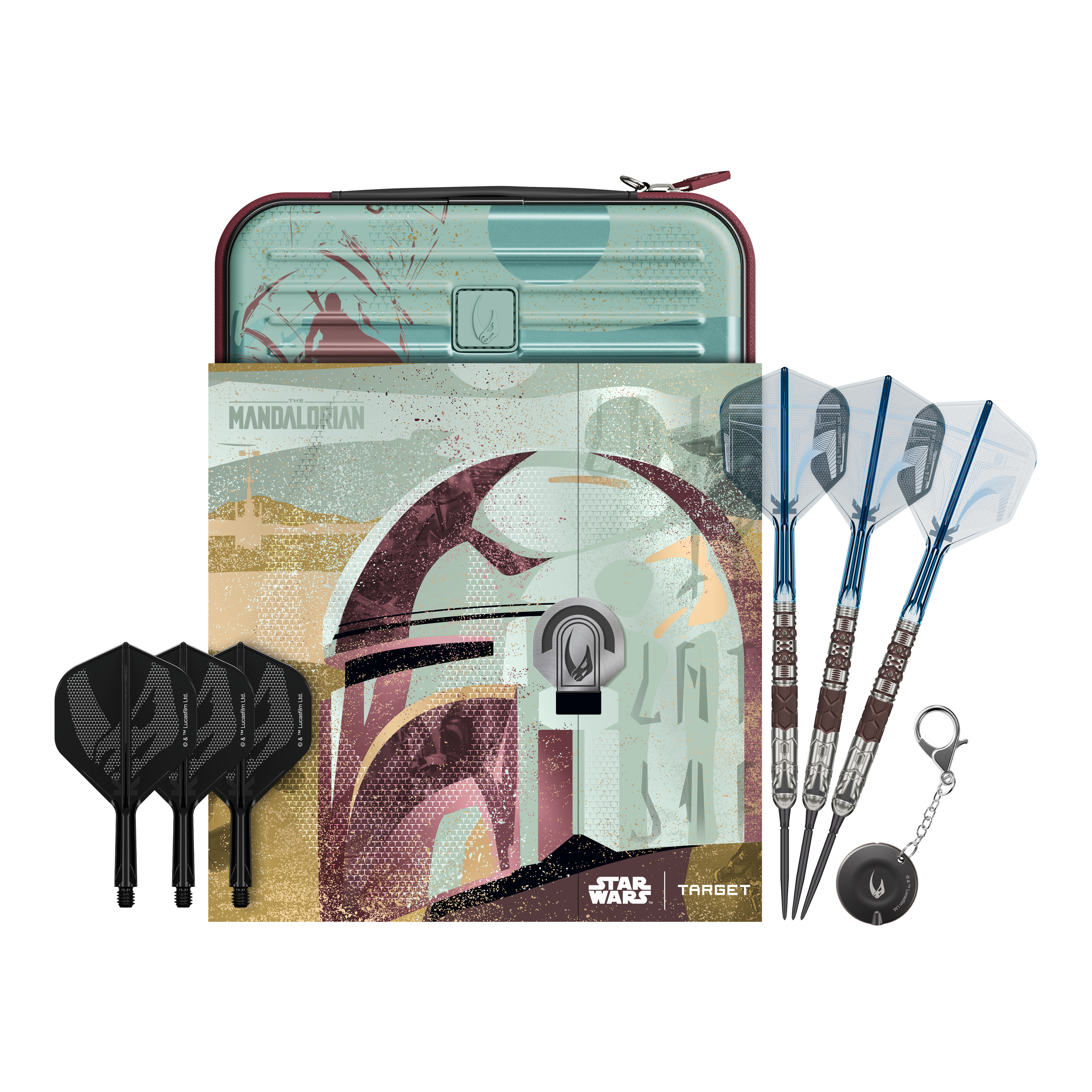 Dardos Target Star Wars Mandalorian 95 Swiss Point de acero Abgebildet sind Target Star Wars Mandalorian 95 Swiss Point Steeldarts. Diese Darts haben ein einzigartiges Mandalorian-Design.