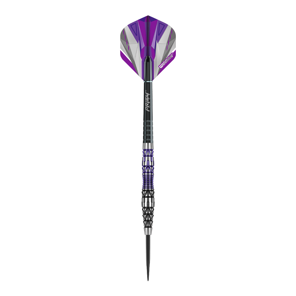 Ocelové šipky Winmau Simon Whitlock Special Edition 2020 Das Bild zeigt den Winmau Simon Whitlock Special Edition 2020 Steeldart. Der Dart hat ein auffälliges Design mit lila, schwarzen und silbernen Akzenten.