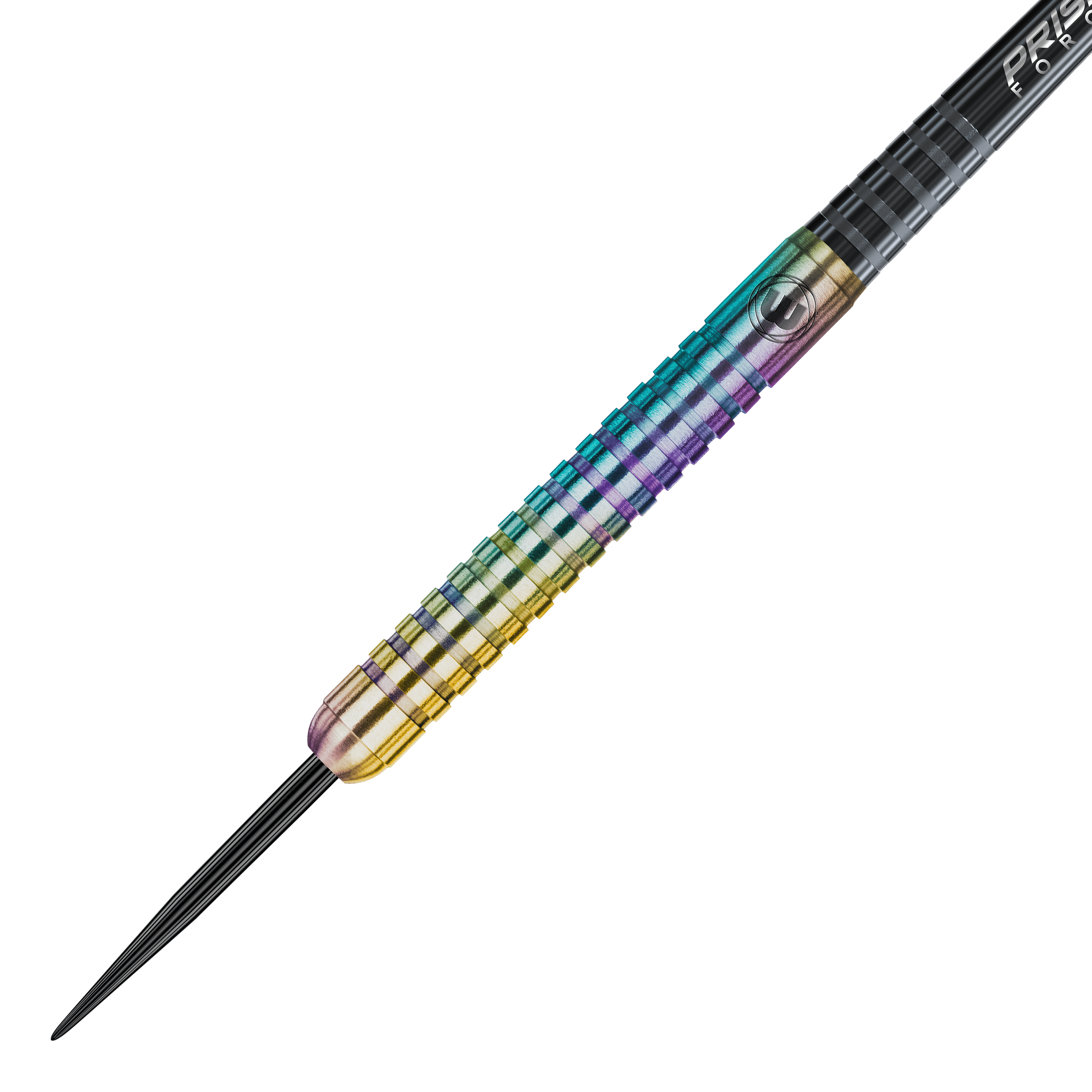 Ocelové šipky Winmau Foxfire Urban Das Bild zeigt einen Winmau Foxfire Urban Steeldart. Der Dartpfeil hat einen schillernden, mehrfarbigen Schaft mit Rillen für besseren Halt.