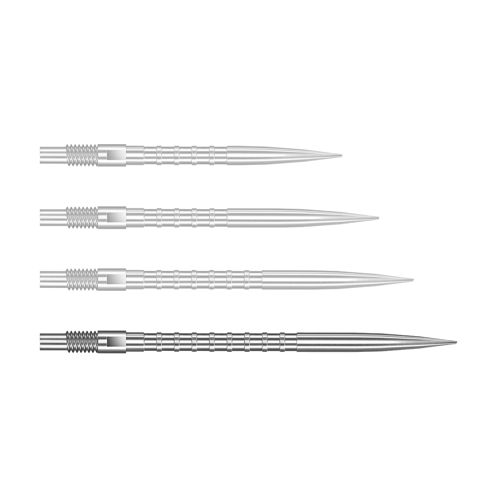 Harrows Quick Point Heavy Metal Dartspitzen - Silber Zu sehen ist eine silberne Dartspitze Quick Point Heavy Metal Grip mit 40 mm Länge. Die Spitze ist detailliert abgebildet.