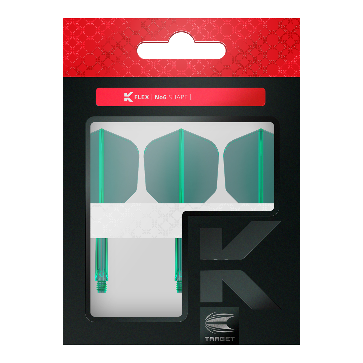 Letový systém Target K-Flex No6 - zelený Zwei Dart-Flights mit identischem Design werden nebeneinander gezeigt. Die Aussagekraft der Linien ist klar zu erkennen.