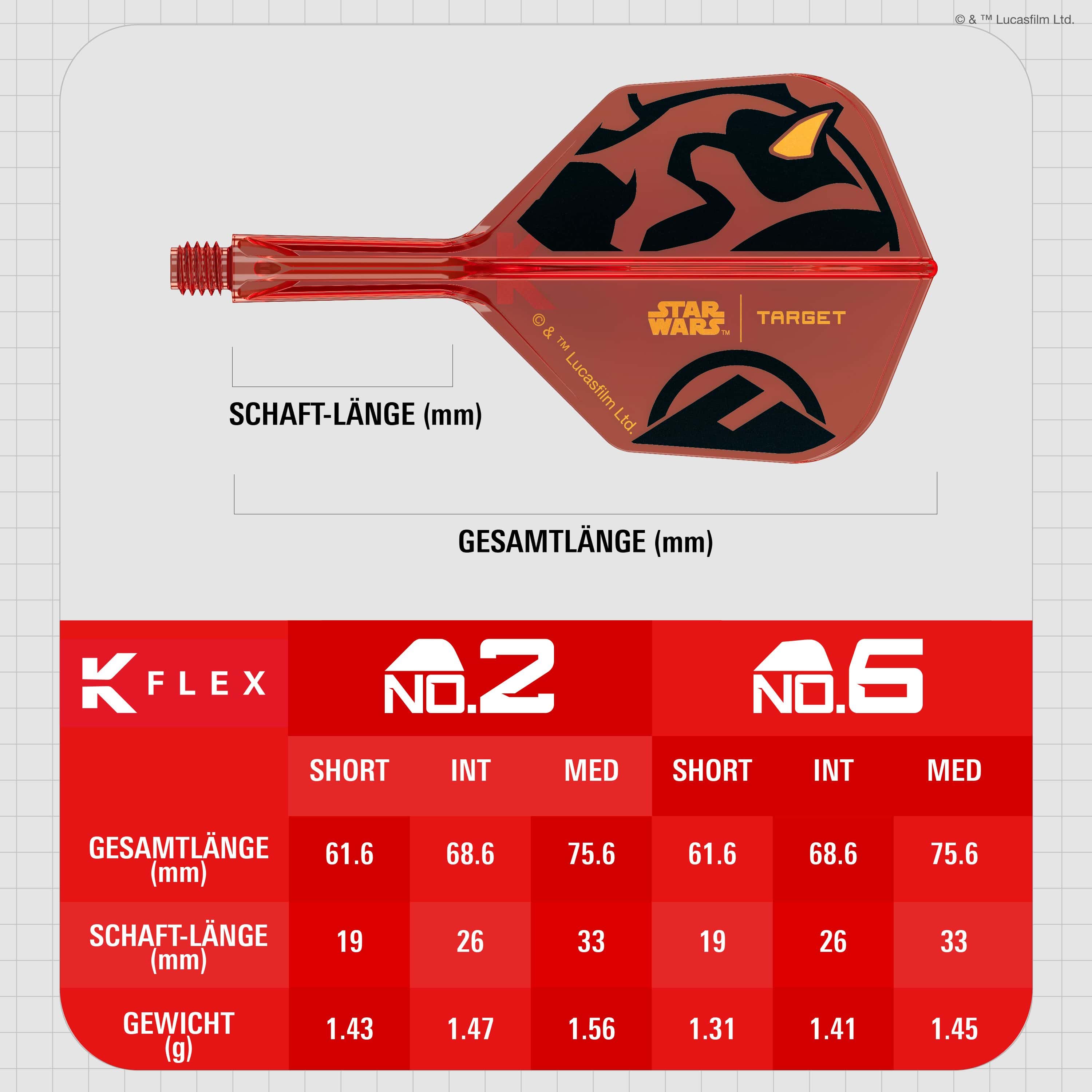 Alette standard Target Star Wars K-Flex Darth Maul No2 Das Bild zeigt die Target Star Wars K-Flex Darth Maul No6 Flights. Die Dartflights sind im Stil von Darth Maul aus Star Wars gestaltet.