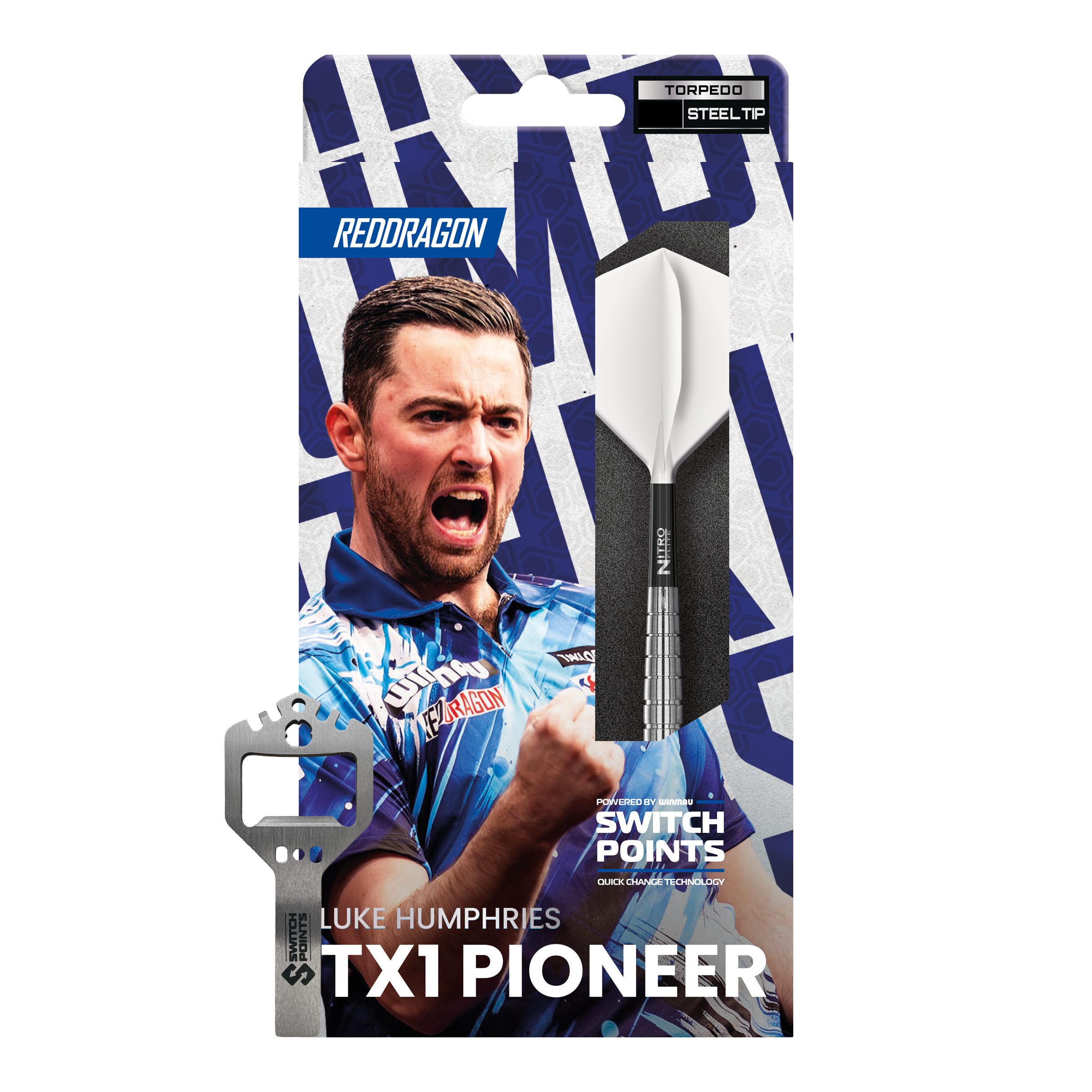 Red Dragon Luke Humphries TX1 Pioneer Switch Point Steeldarts Gezeigt werden die Red Dragon Luke Humphries TX1 Pioneer Switch Point Steeldarts. Das Produkt ist für anspruchsvolle Dartspieler gedacht.