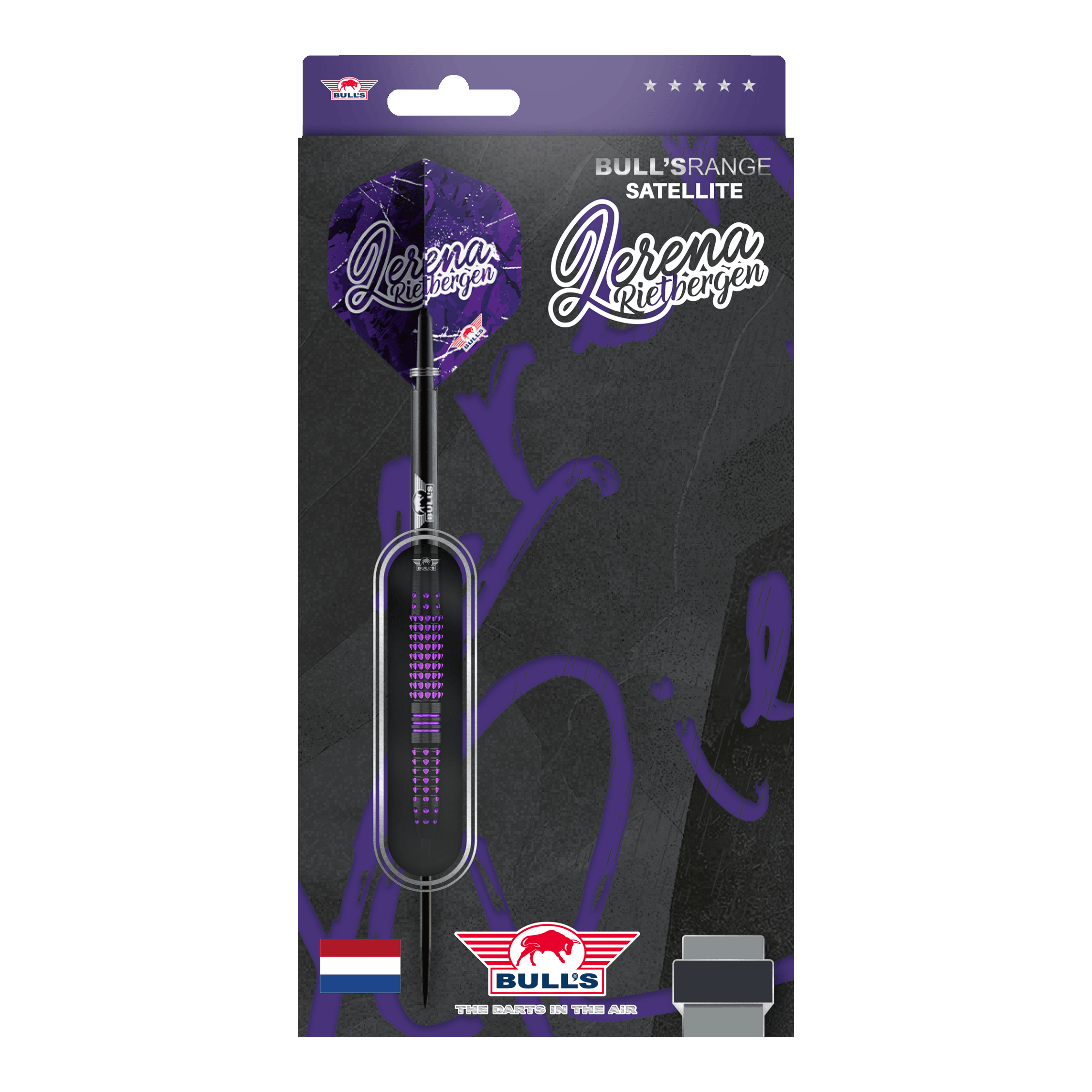 Rzutki stalowe Bulls NL Lerena Rietbergen - 24g Auf dem Bild sind die Bulls NL Lerena Rietbergen Steeldarts - 24g zu sehen. Die Steeldarts sind professionell gestaltet und zeigen feine Details.