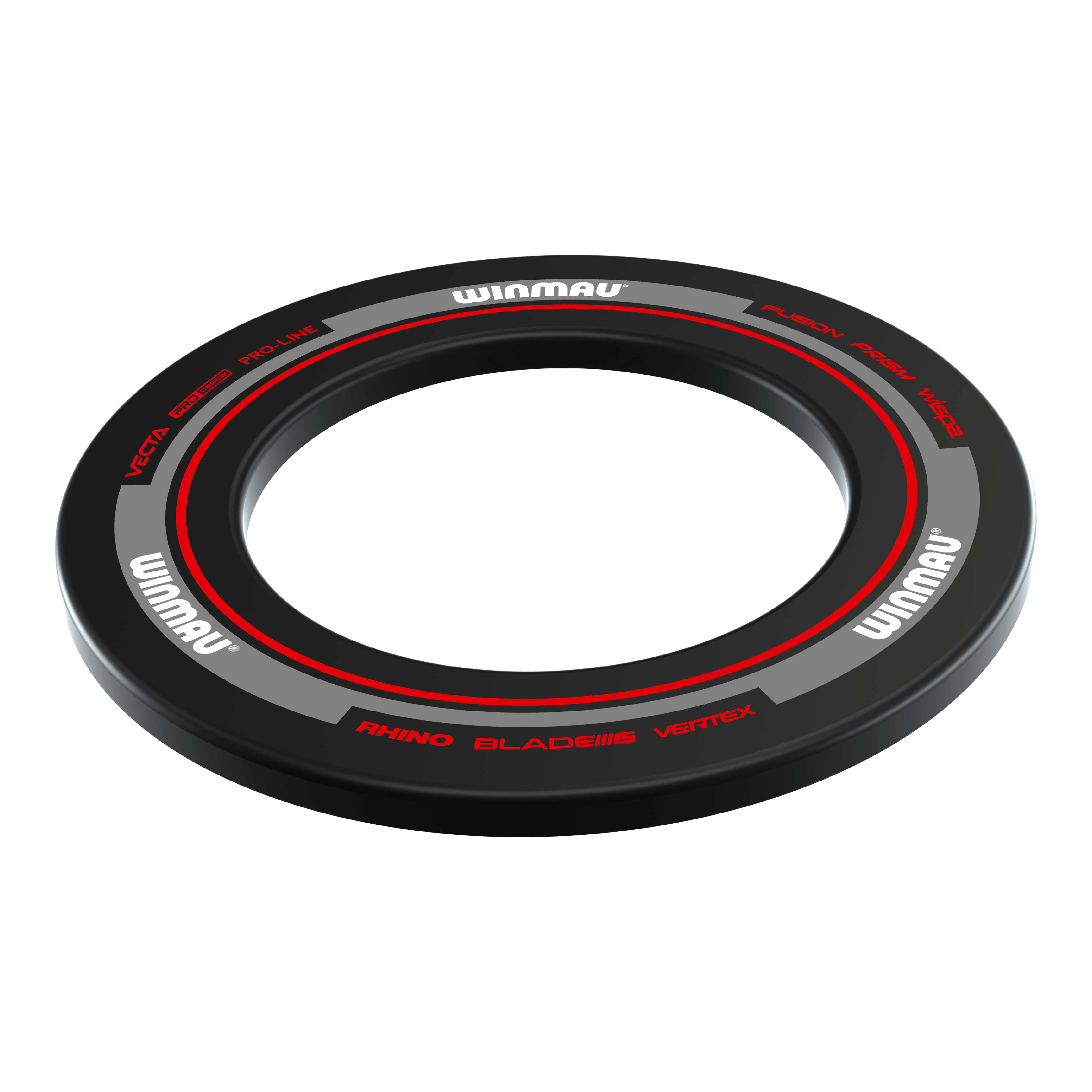 Marco para diana Winmau Advance - Negro Rojo Dieses Bild zeigt das Winmau Advance Dartboard Surround in Schwarz-Rot. Der runde Schutzring hat ein modernes Design mit roten und grauen Akzenten sowie dem Winmau-Logo.