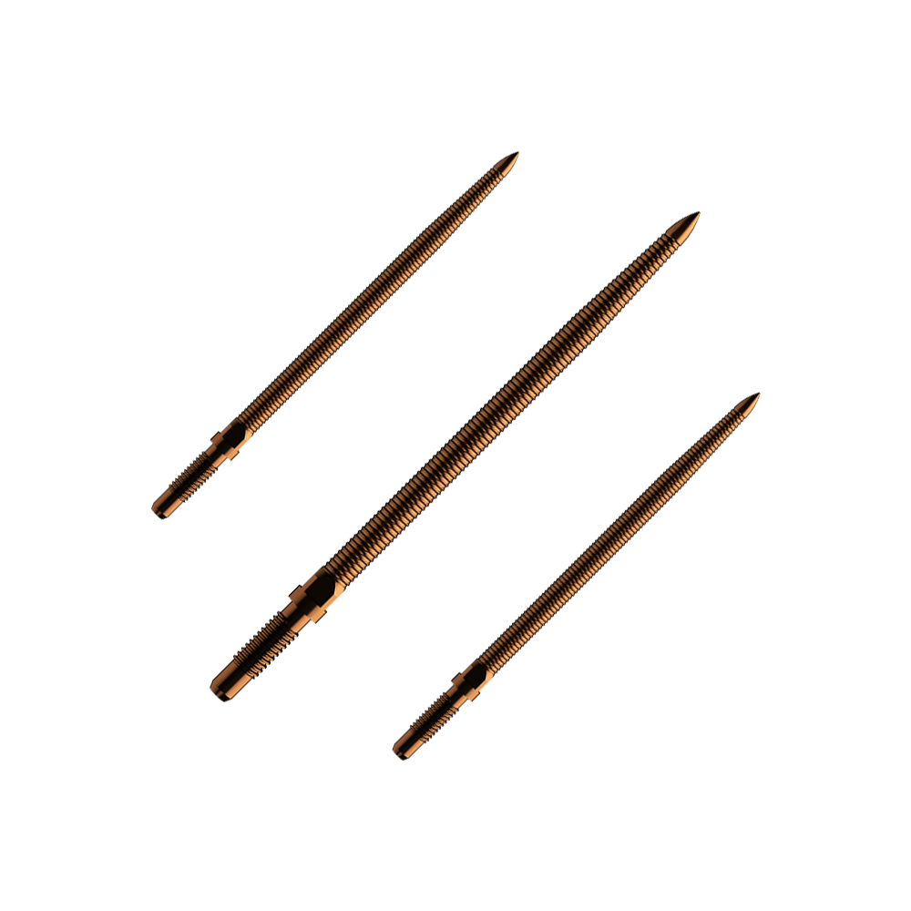 Bulls NL Convertible Point Dartspitzen - Micro Grip - Bronze Abgebildet ist ein Satz Dartspitzen mit MicroGrip in Bronze. Die Spitzen sind 36mm lang.