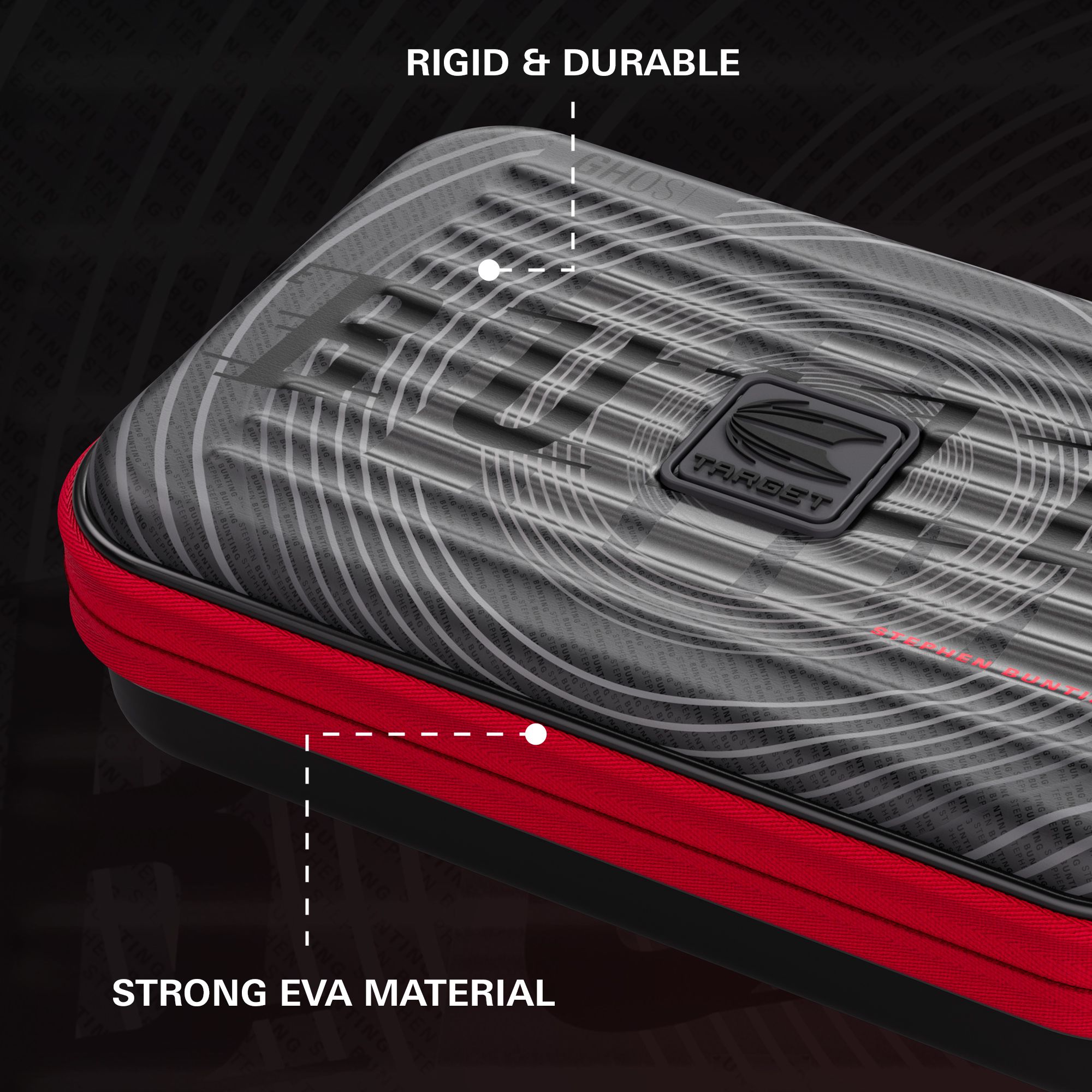 Pouzdro na šipky Takoma XL Ghost Series Stephen Bunting Das Foto zeigt das Takoma XL Ghost Series Stephen Bunting Dartcase. Es handelt sich um eine praktische und stabile Darttasche für Fans von Stephen Bunting.