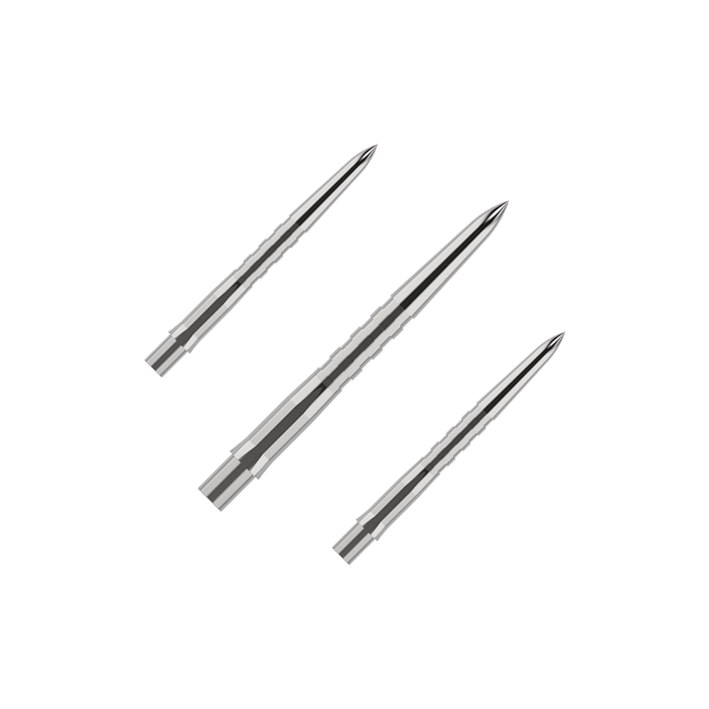 Špičky na šipky Mission Caliburn EVO - drážkované - stříbrné Das Bild zeigt die Mission Caliburn EVO Dartspitzen - Grooved - Silber - X 2981. Dies sind strukturierte Dartspitzen für Steeldarts.