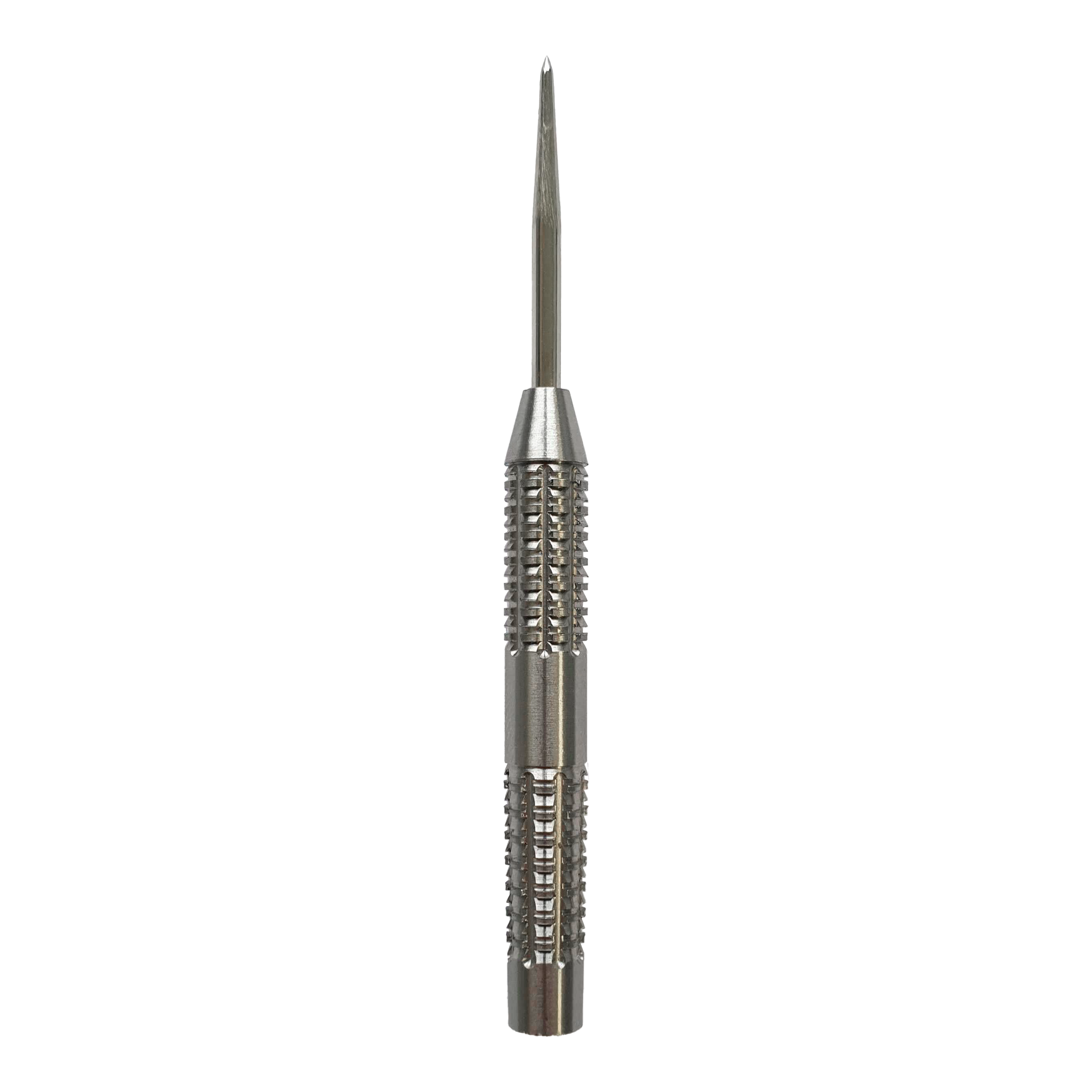 Canne per freccette in acciaio SilverGrip McDart Das Bild zeigt einen McDart SilverGrip Steeldart Barrel. Der Dart ist aus Metall und hat eine strukturierte Grifffläche für besseren Halt.