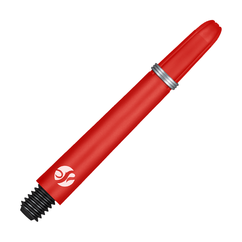 Shot Koi Carbon Shafts - Red Dies ist ein roter Carbon-Schaft für Pfeile mit einer silbernen Befestigungsring. Am unteren Ende befindet sich ein schwarzes Gewinde zum Einschrauben.