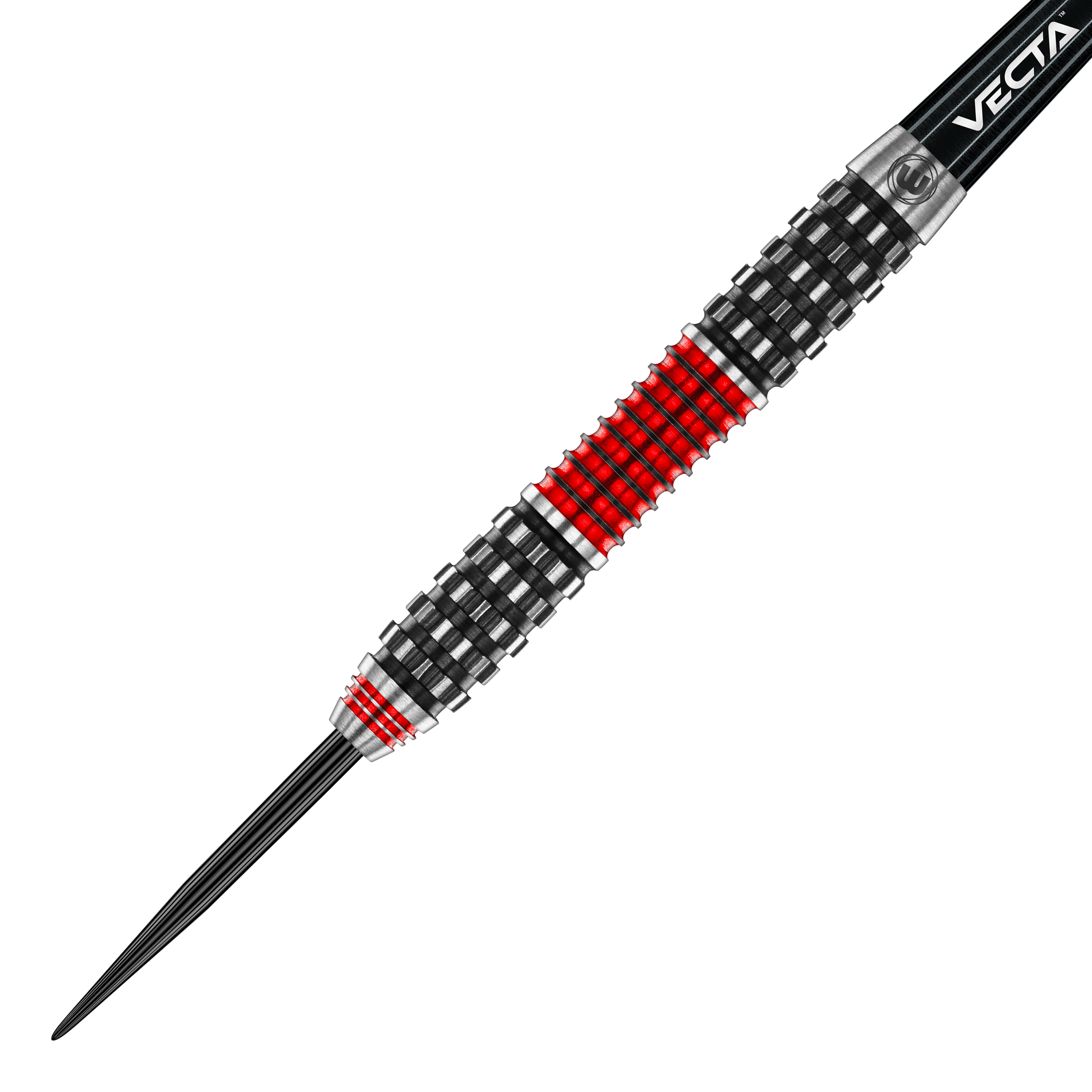 Šipky Winmau Joe Cullen Rockstar Series RS1 ocelové Auf dem Bild ist der Winmau Joe Cullen Rockstar Series RS1 Steeldart zu sehen. Der Dart hat ein schwarzes und rotes Griffmuster mit metallischen Akzenten.