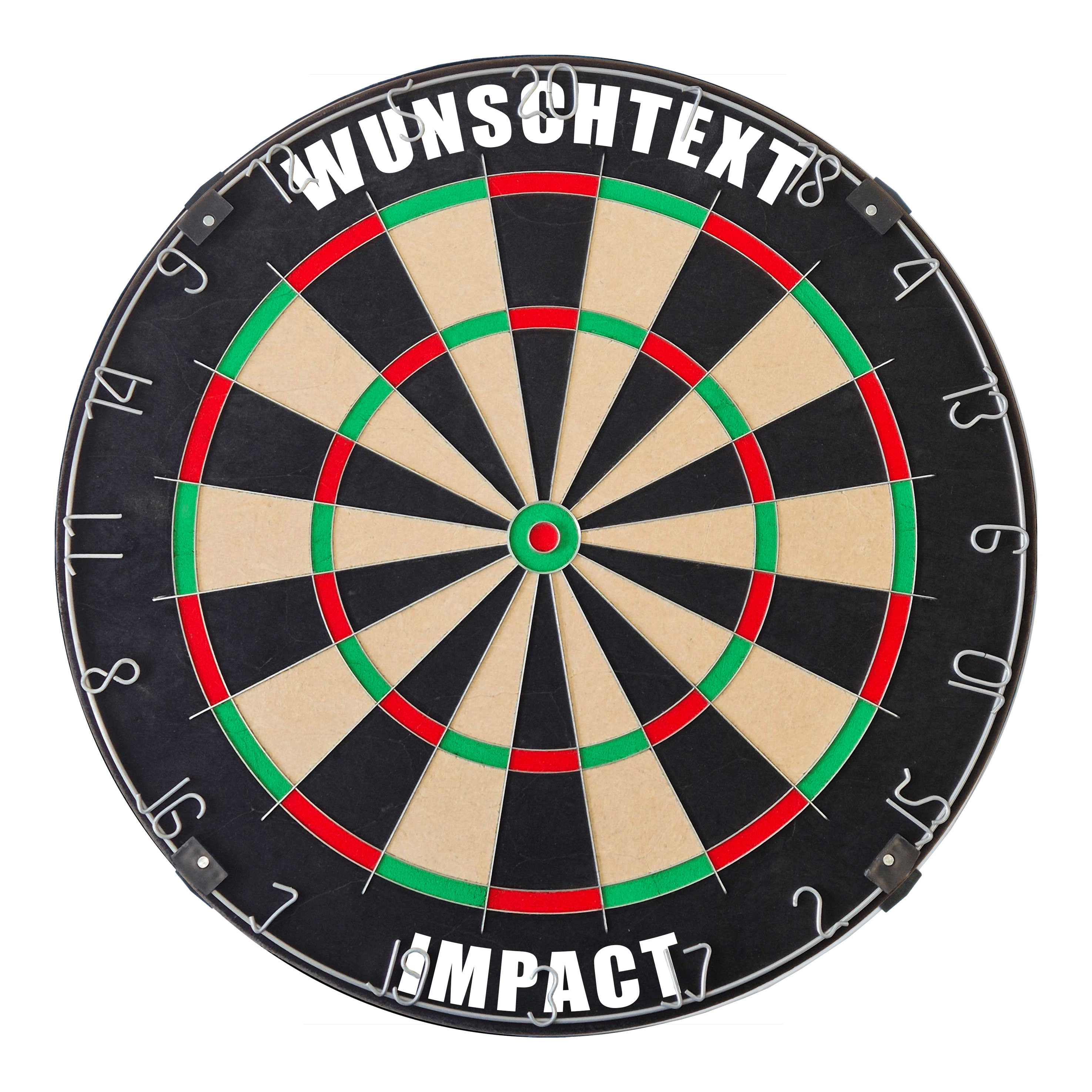 Dieses Bild zeigt ein Produkt mit dem Dateinamen MCDB_Dartboard_mit_Wunschtext_TraditionellerRingSilber_1_Impact_. Das Produktbild ist nicht näher beschrieben.