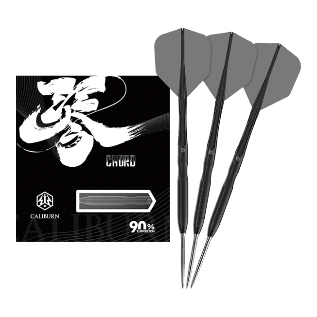 Ocelové šipky Caliburn Chord C1 - 21,5 g Dieses Bild zeigt den Caliburn Chord C1 Steeldart mit 21,5g in voller Länge. Der Pfeil ist klar und detailliert dargestellt.