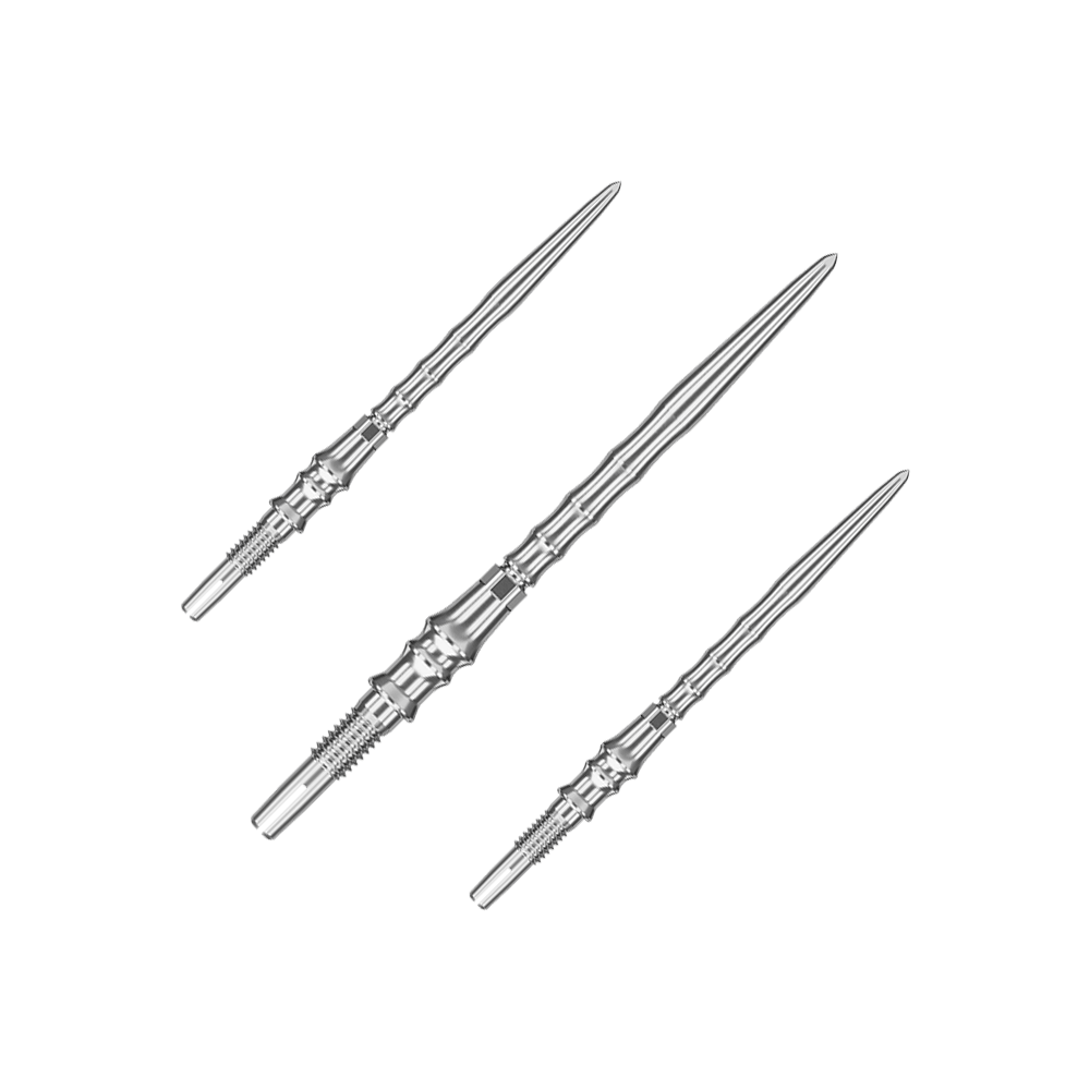 Target Japan Premium Swiss Point Dartspitzen - Silber Das Bild zeigt ein Set silberner SwissPoint-Dartspitzen mit 35 mm Länge. Diese Dartspitzen stammen aus der Target Japan Premium Kollektion.
