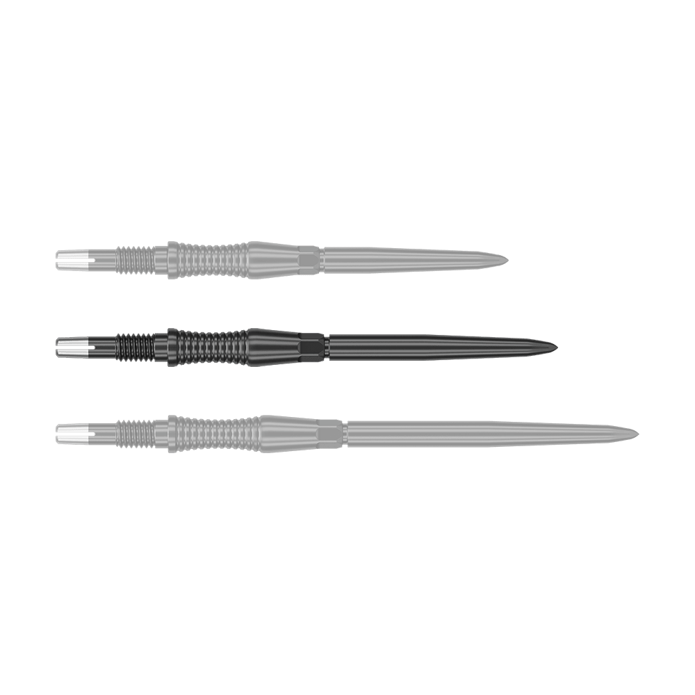 Target Swiss Point Dart Tips Signature RST - Black Auf dem Bild sind schwarze Dartspitzen mit RST-Profil, 35mm, von Target Swiss Point zu sehen. Die Spitzen werden einzeln dargestellt.