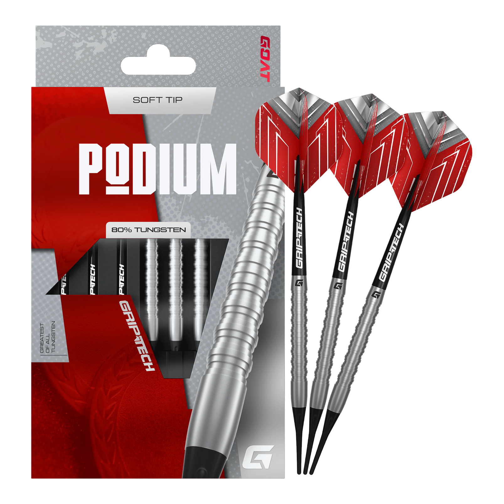 Dardos suaves GOAT Podium Silver - 18 g Zu sehen sind die GOAT Podium Silver Softdarts mit einem Gewicht von 18g. Die Darts sind in Silber gehalten und für den Softdartbereich konzipiert.