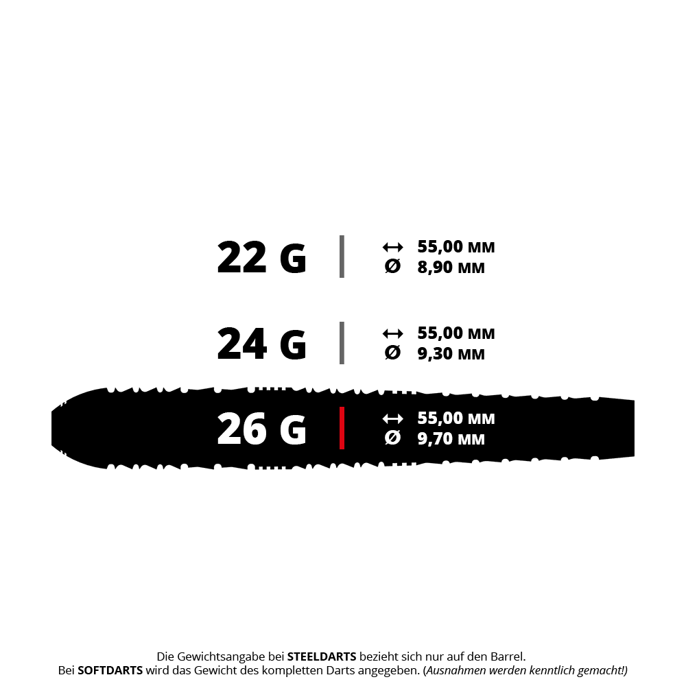 Fléchettes en laiton et acier Ryan Searle Heavy Metal Harrows Zu sehen ist ein Harrows Heavy Metal Ryan Searle Steeldart mit einem Gewicht von 26 Gramm. Dieses Dartprodukt überzeugt durch seine Verarbeitung.