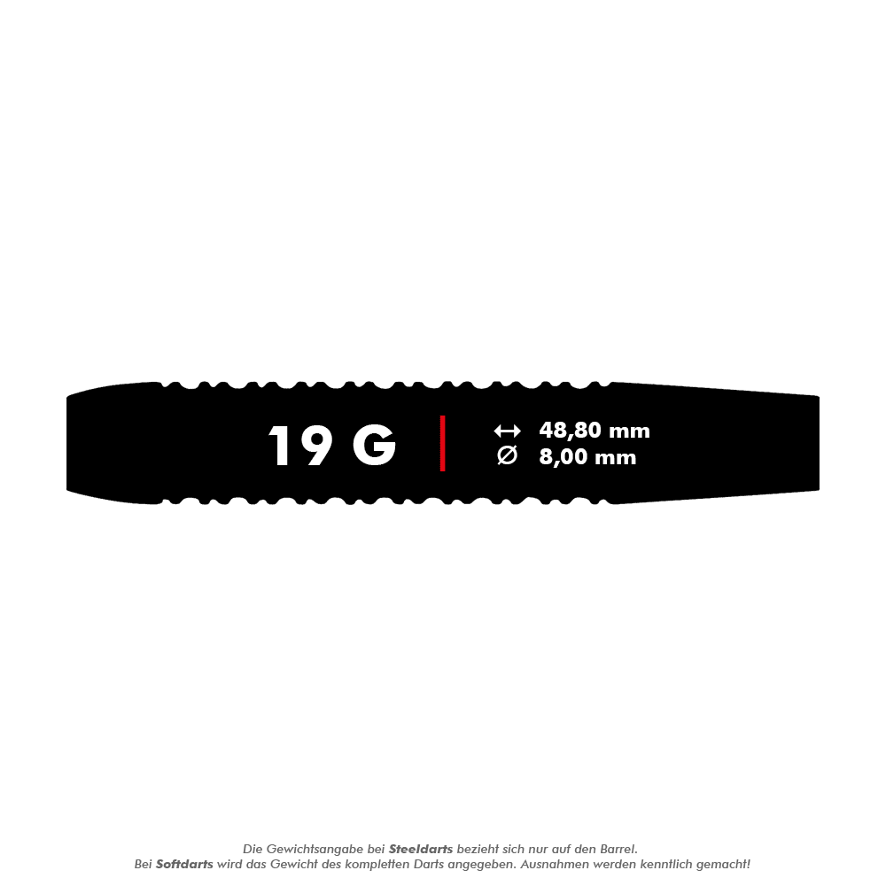 23664_Unicorn_World_Champion_Gary_Anderson_Black_Brass_Softdarts_5_19g Das Bild zeigt den Dartpfeil "Unicorn World Champion Gary Anderson Black Brass Softdarts" mit einem Gewicht von 19 Gramm. Die Maße sind 48,80 mm Länge und 8,00 mm Durchmesser.
