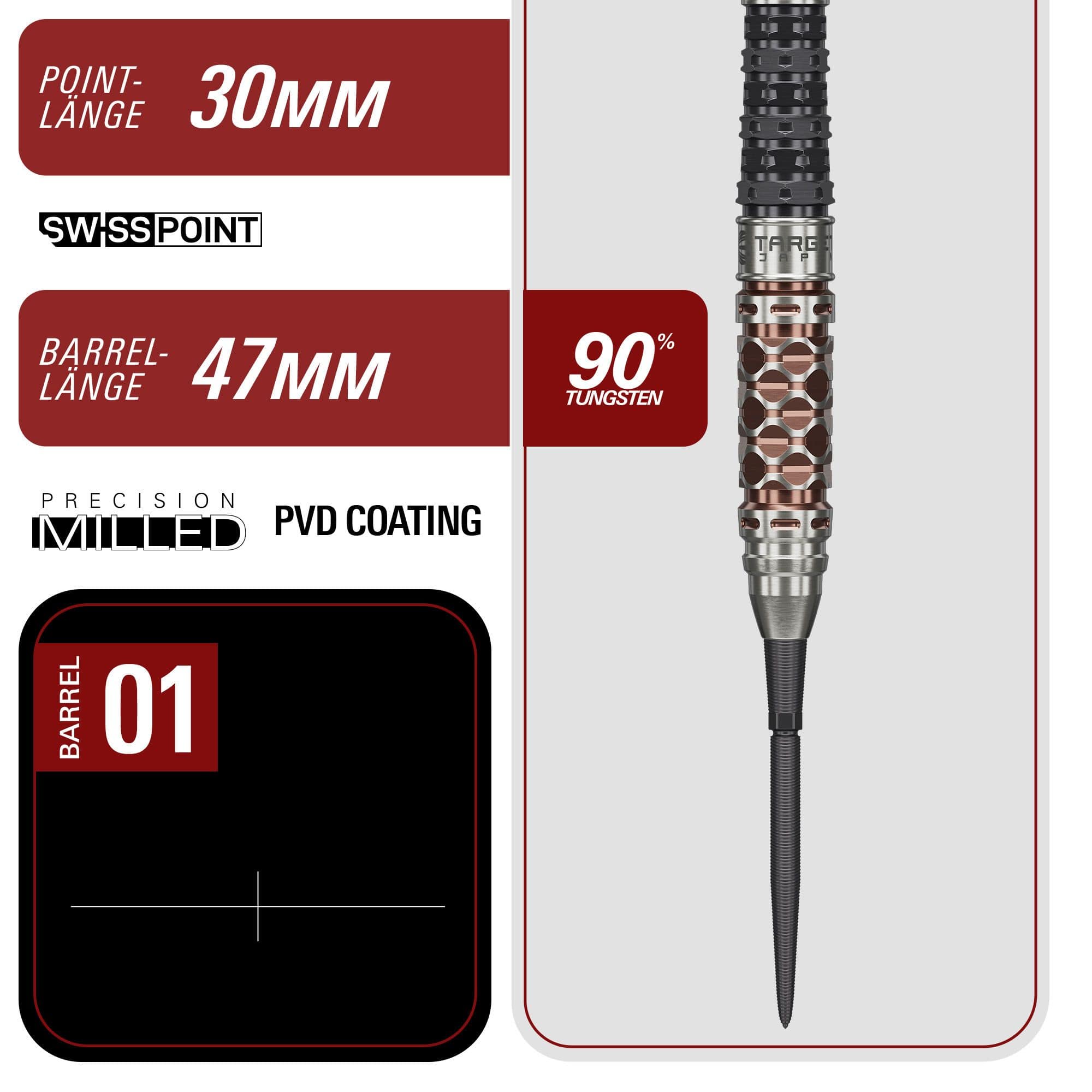Target Japan Charis GEN6 Swiss Point Steeldarts - 23g Hier sieht man die Target Japan Charis GEN6 Swiss Point Steeldarts mit 23g Gewicht. Das Produkt besticht durch sein modernes und funktionales Design.