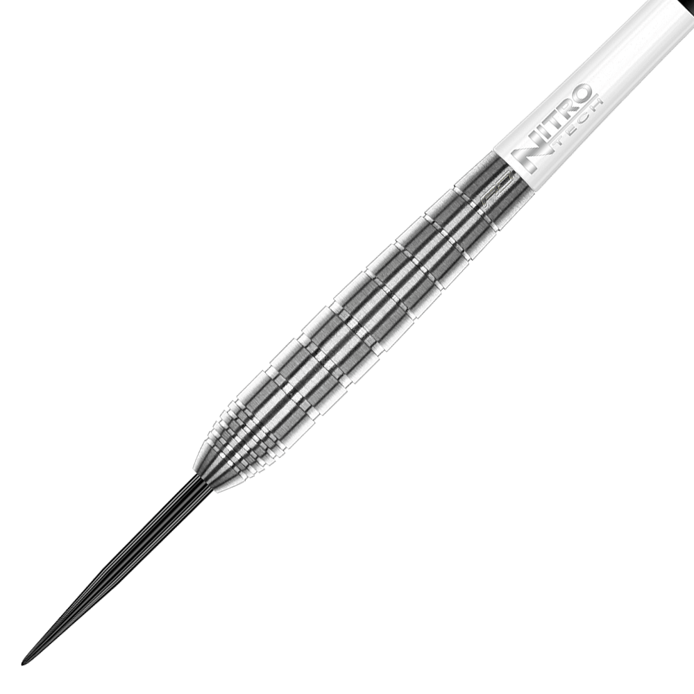 RD2503_Red_Dragon_Luke_Humphries_TX1_Steeldarts_2 Dies ist ein Steeldart aus der Produktreihe "Red Dragon Luke Humphries TX1". Der Dart hat eine silberne, geriffelte Metallspitze und einen weißen Schaft mit der Aufschrift "Nitro Tech".