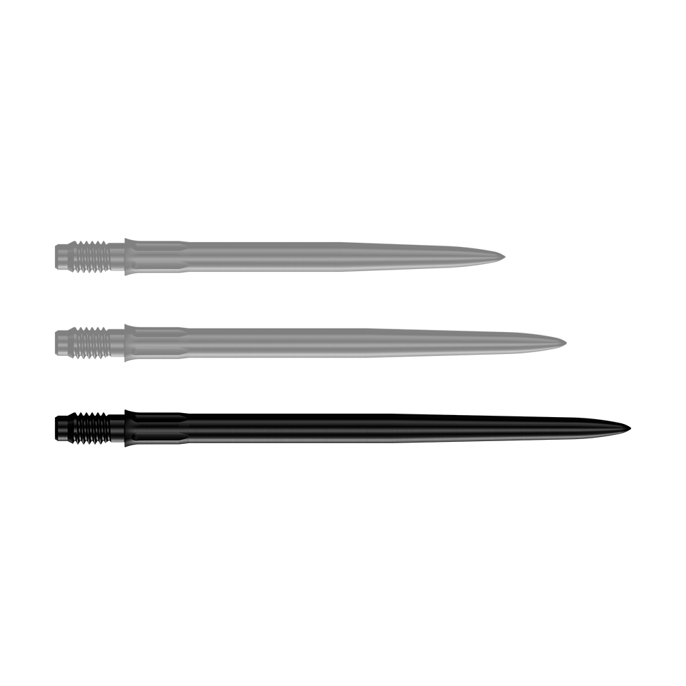 Abgebildet ist eine einzelne schwarze Dartspitze mit einer Länge von 40mm. Es handelt sich um Mission R25 Rapid Point SM1 Dartspitzen.
